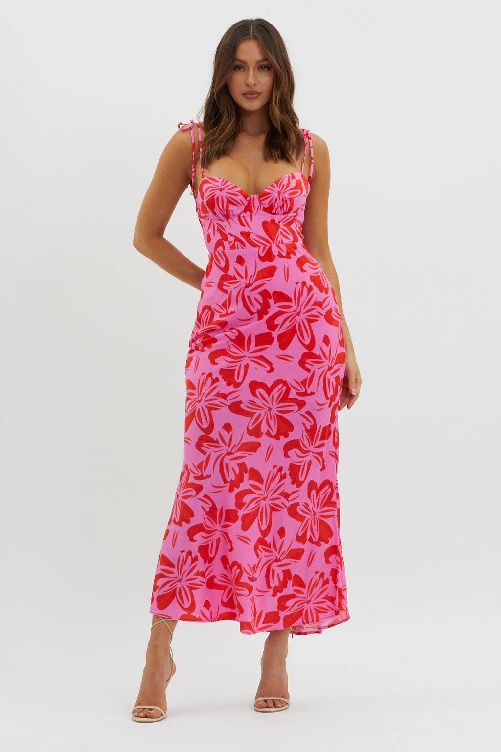 Luau Tied Shoulder Print Dress Pink by Selfie Leslie Australia
