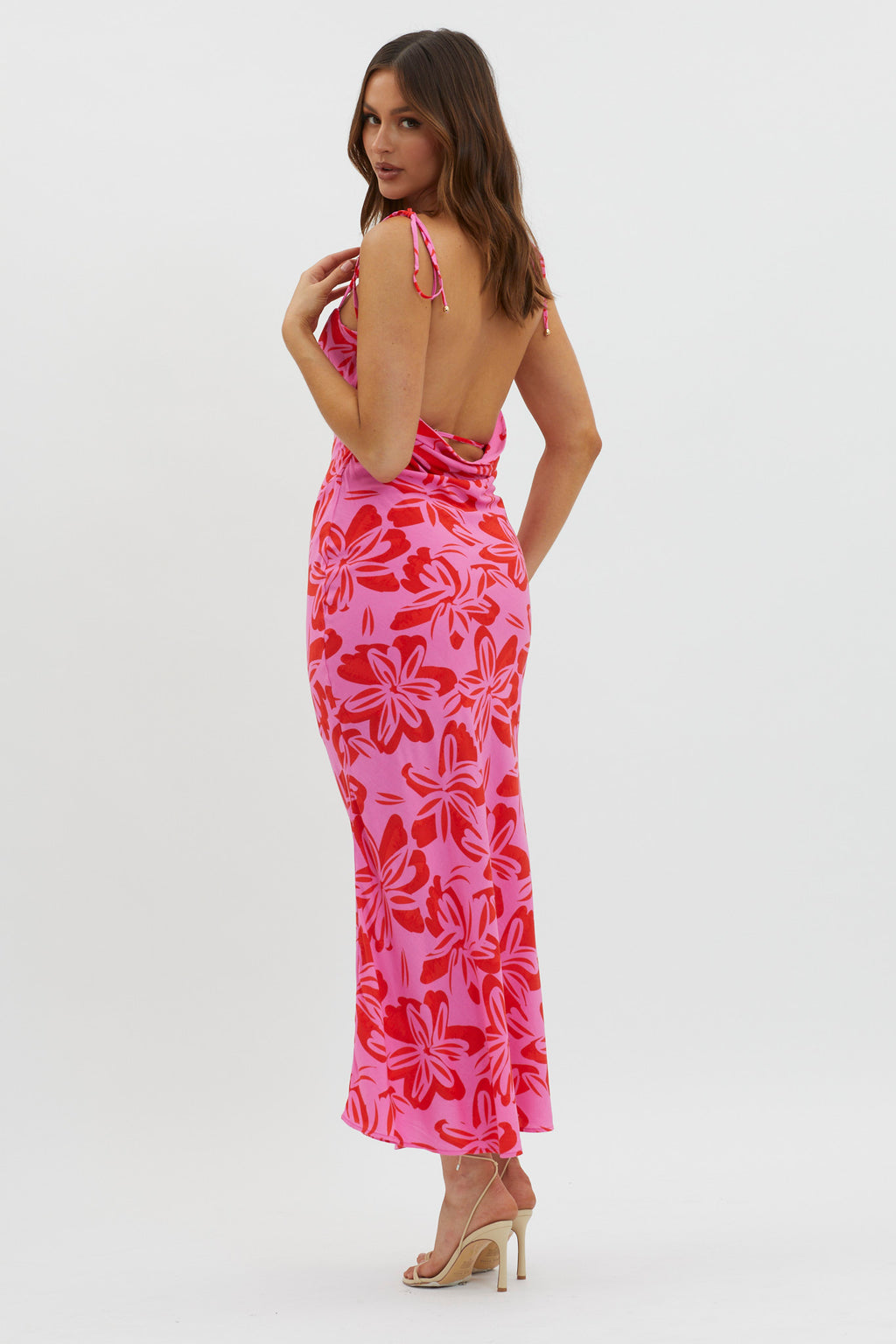Luau Tied Shoulder Print Dress Pink by Selfie Leslie Australia