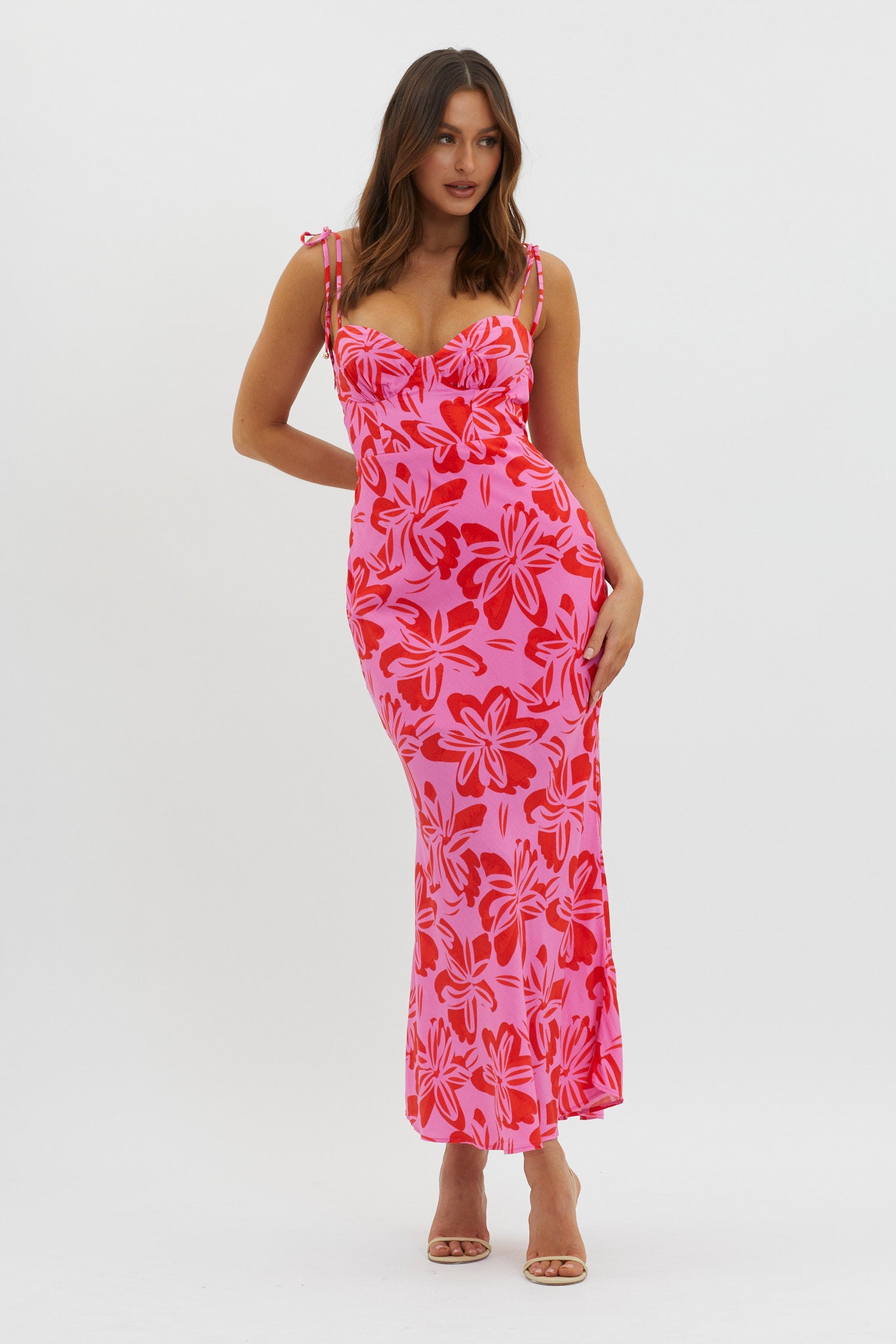Luau Tied Shoulder Print Dress Pink by Selfie Leslie Australia