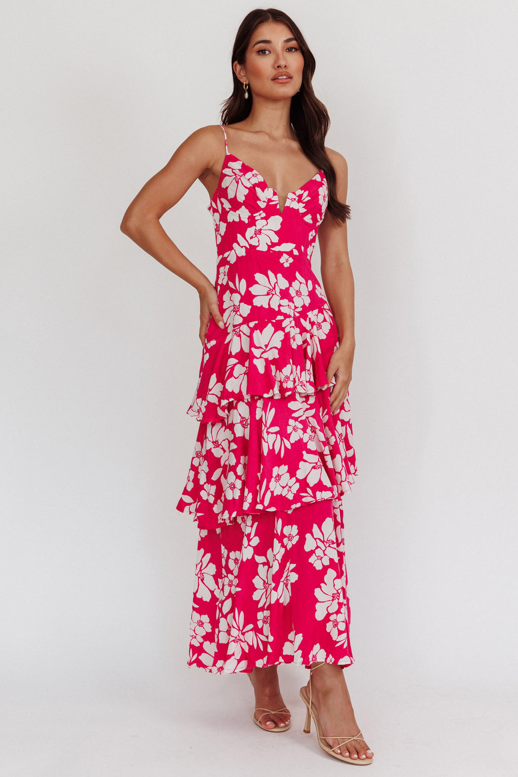 Carlo Tiered Ruffle Maxi Dress Pink by Selfie Leslie Australia