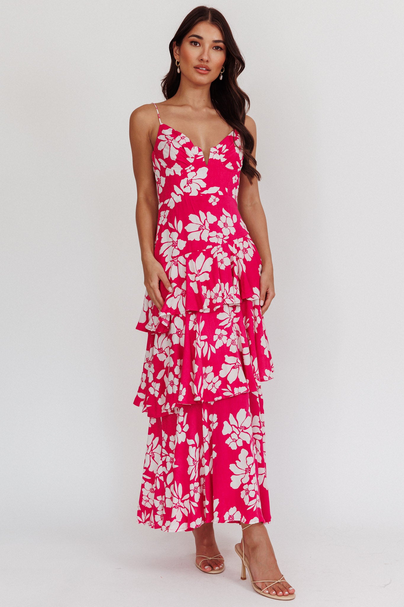 Carlo Tiered Ruffle Maxi Dress Pink by Selfie Leslie Australia