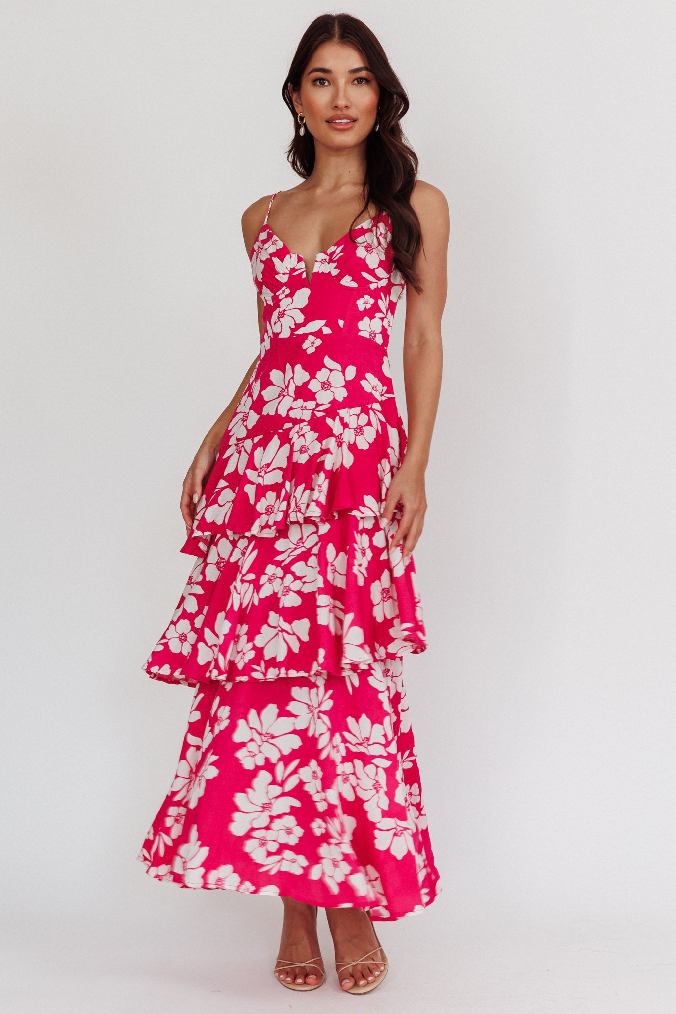 Carlo Tiered Ruffle Maxi Dress Pink by Selfie Leslie Australia