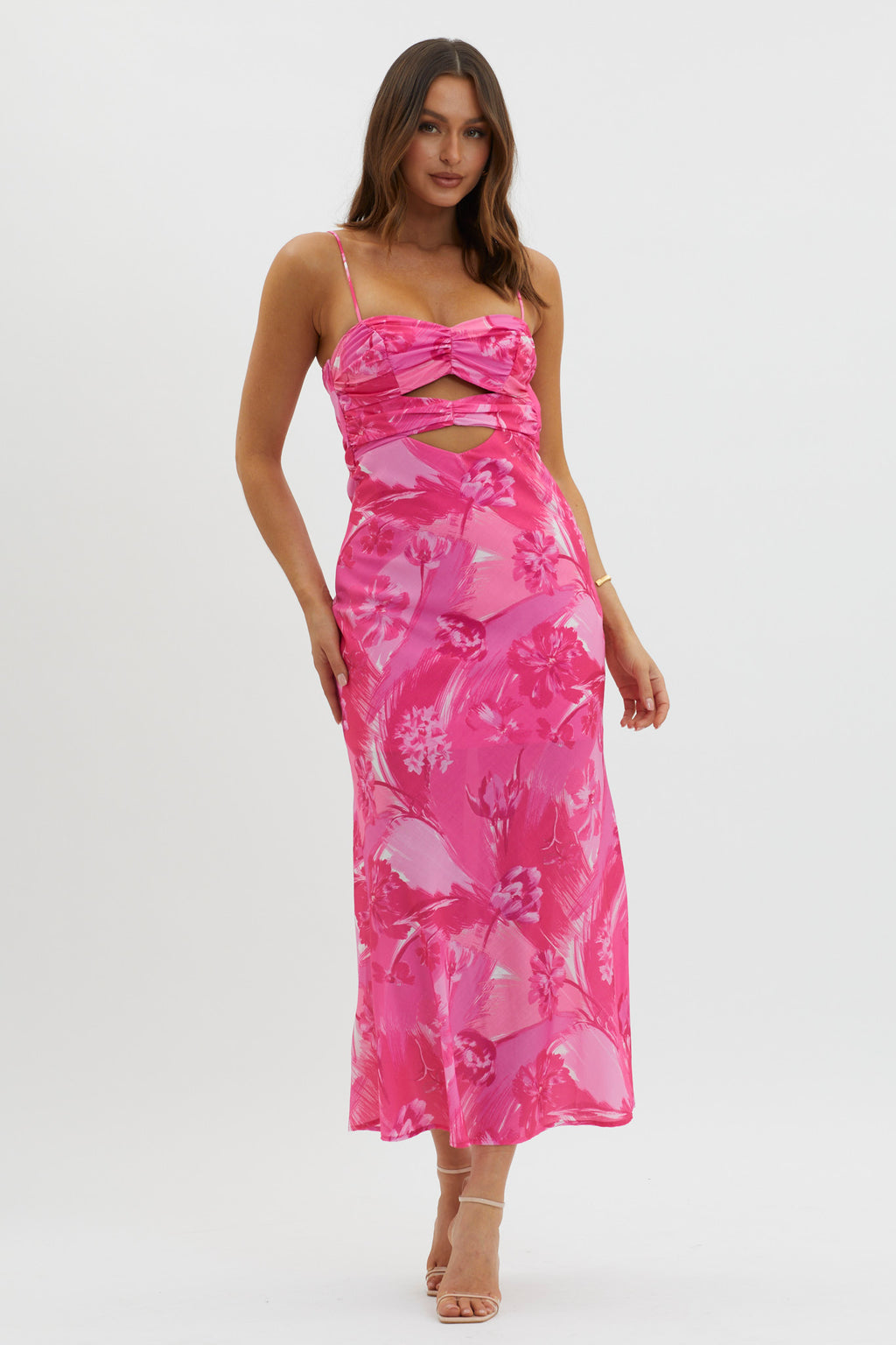 Melania Cut-Out Bodice Dress Floral Pink by Selfie Leslie Australia