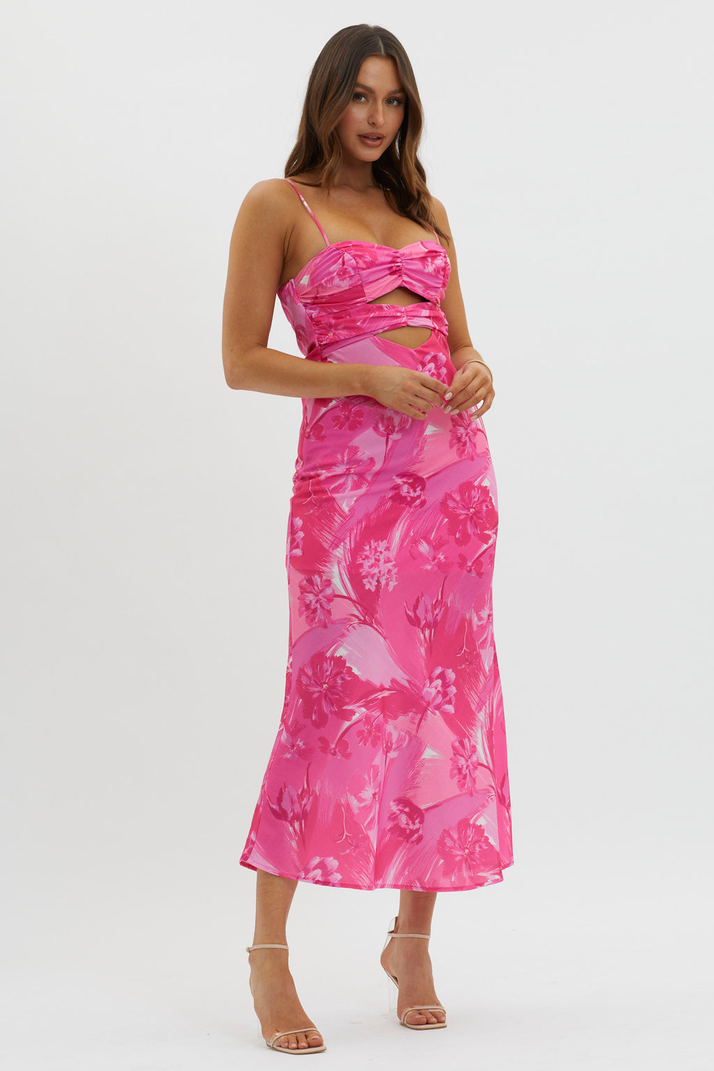 Melania Cut-Out Bodice Dress Floral Pink by Selfie Leslie Australia