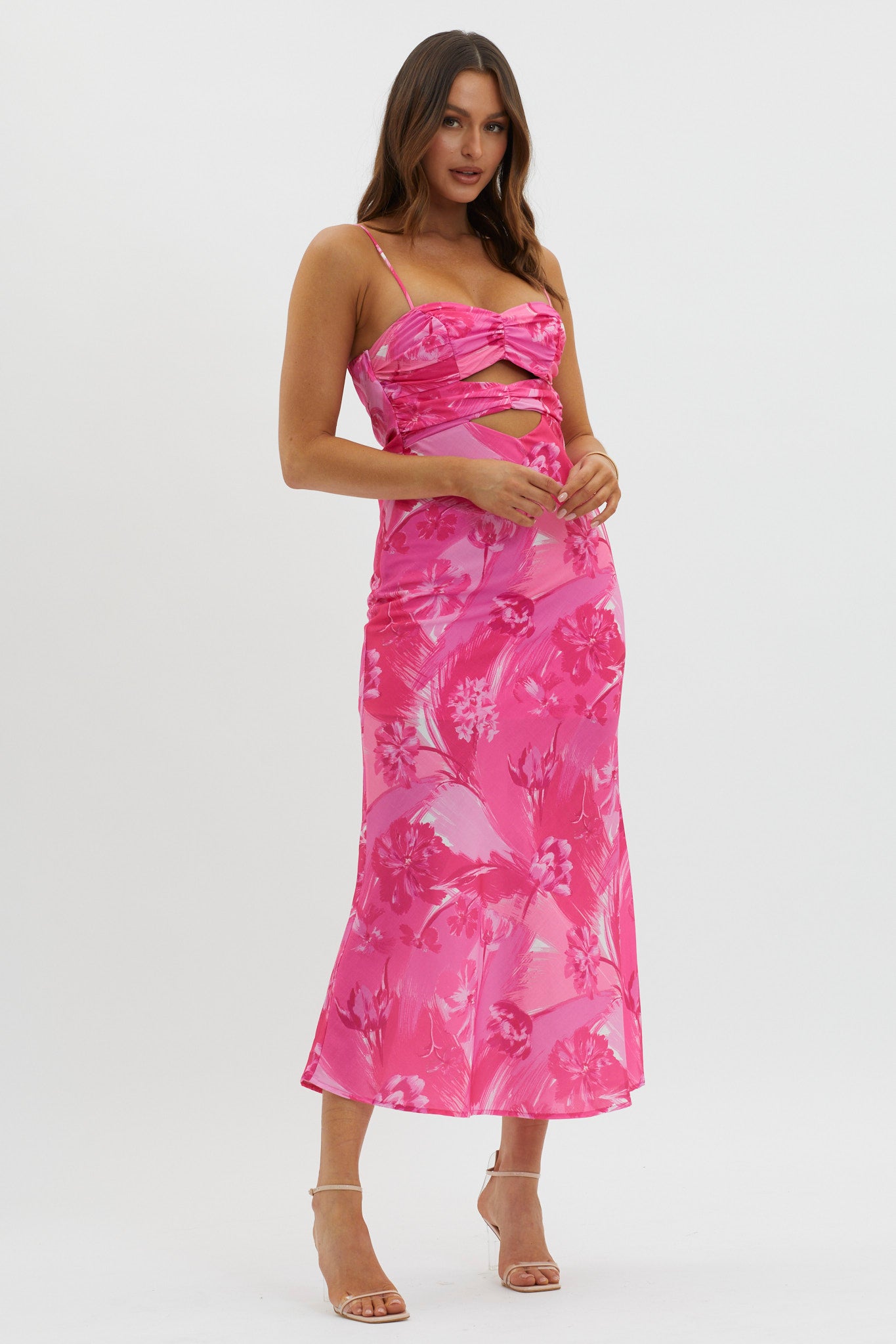 Melania Cut-Out Bodice Dress Floral Pink by Selfie Leslie Australia