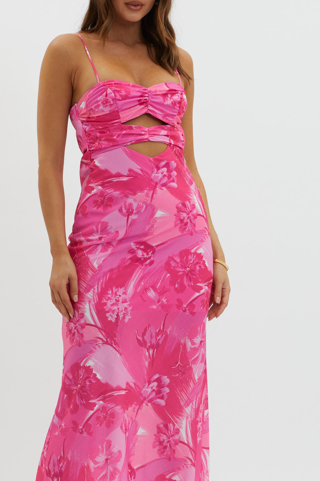 Melania Cut-Out Bodice Dress Floral Pink by Selfie Leslie Australia