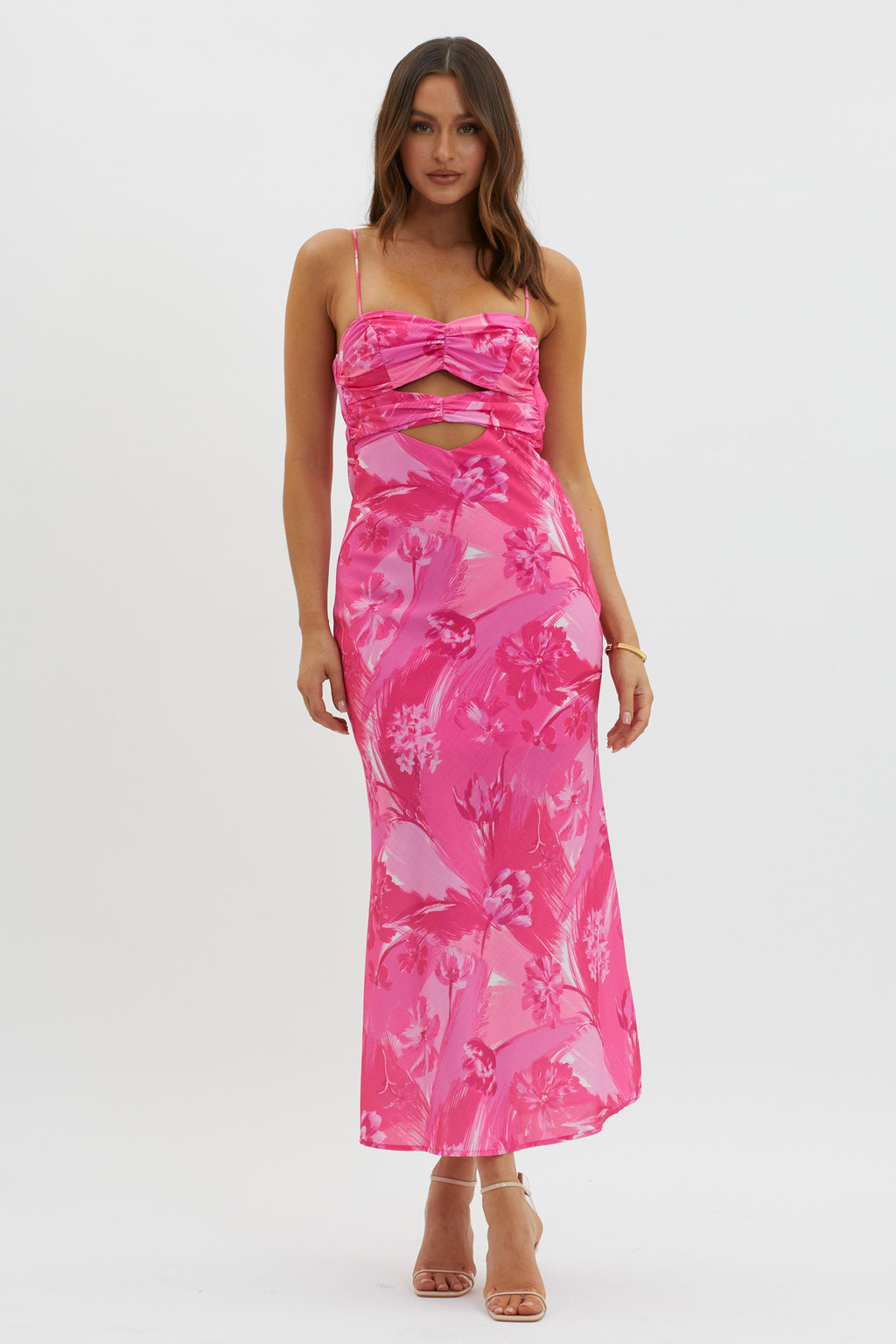 Melania Cut-Out Bodice Dress Floral Pink by Selfie Leslie Australia