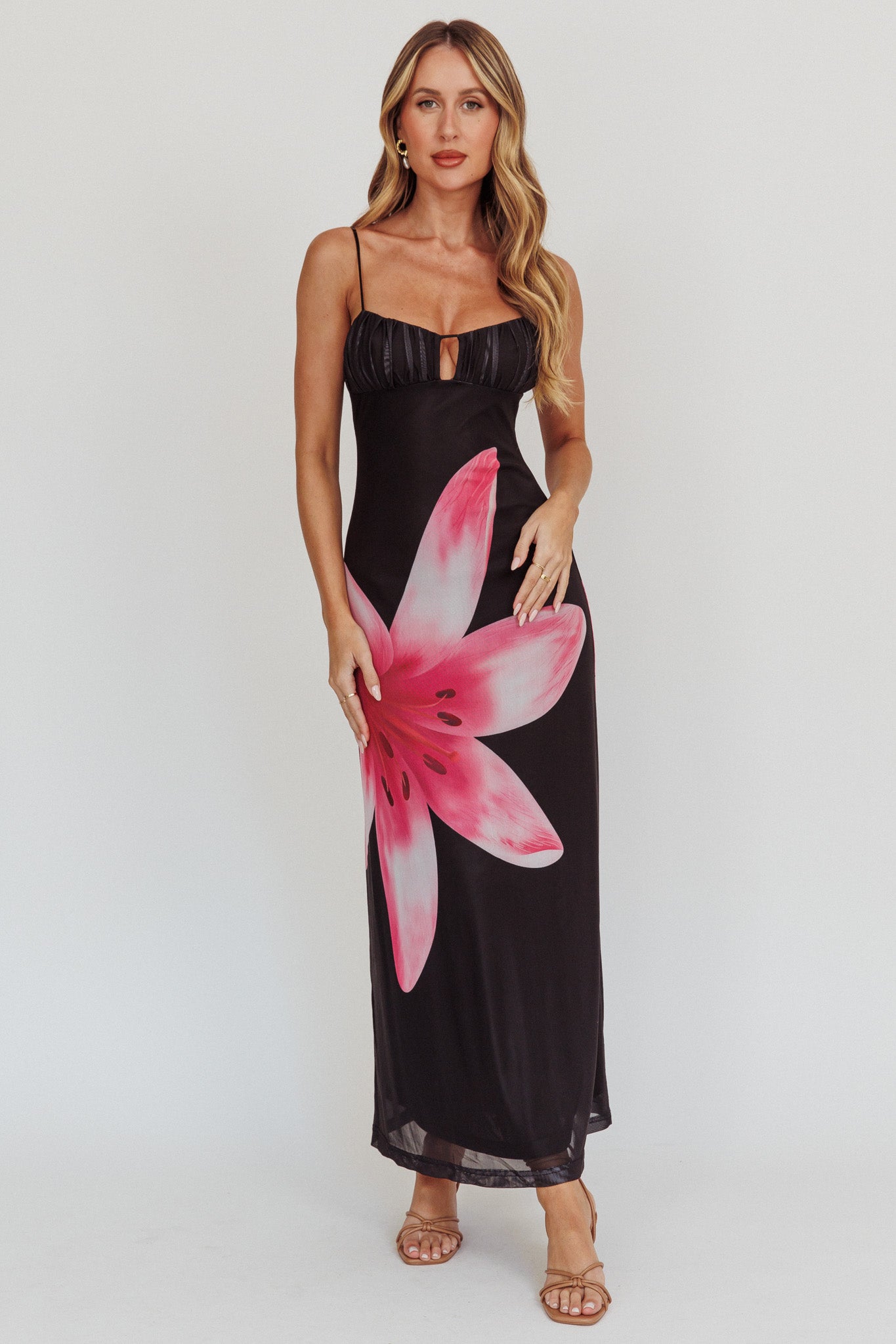 Kailua Floral Print Maxi Dress Black by Selfie Leslie Australia