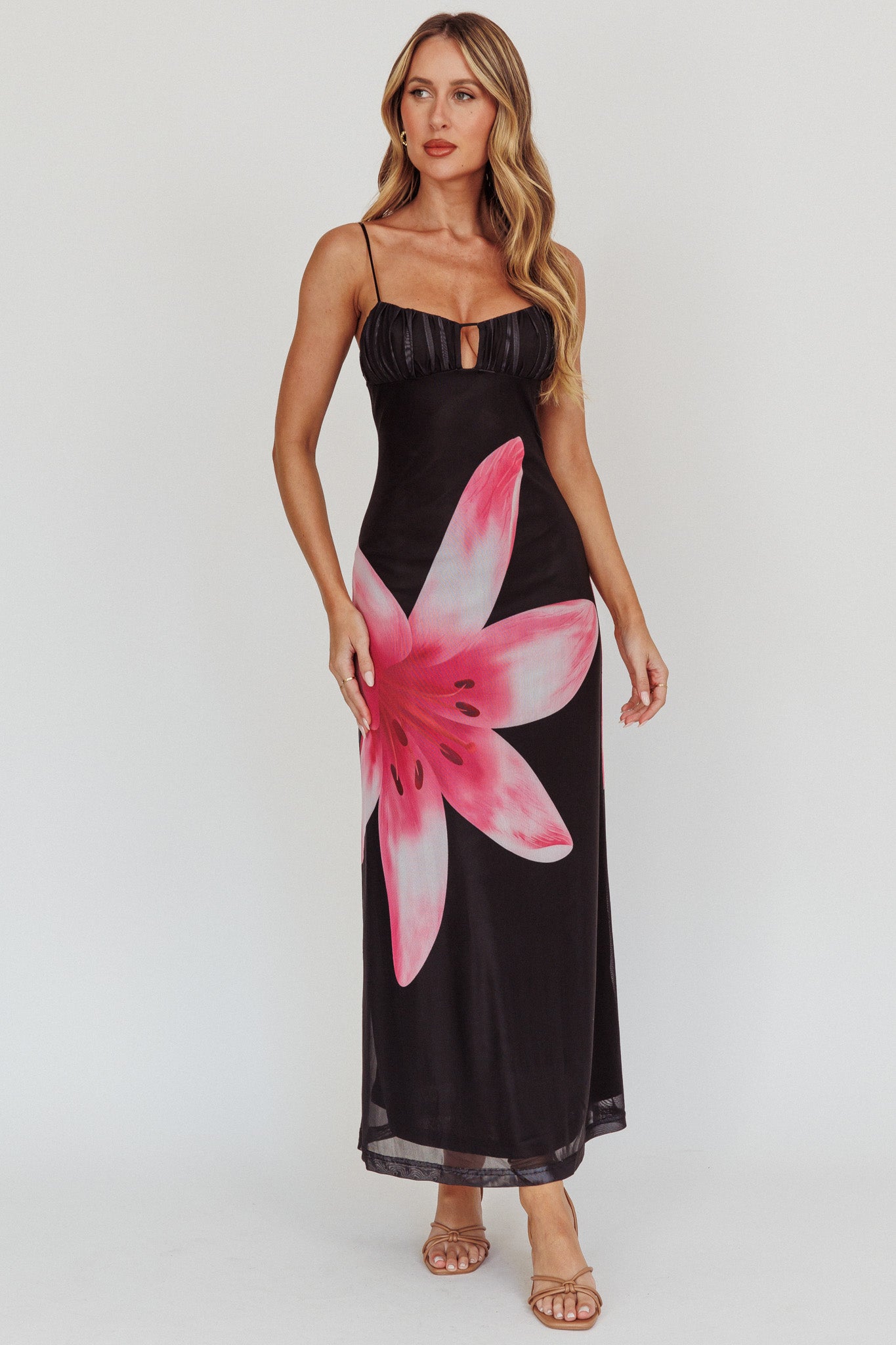 Kailua Floral Print Maxi Dress Black by Selfie Leslie Australia