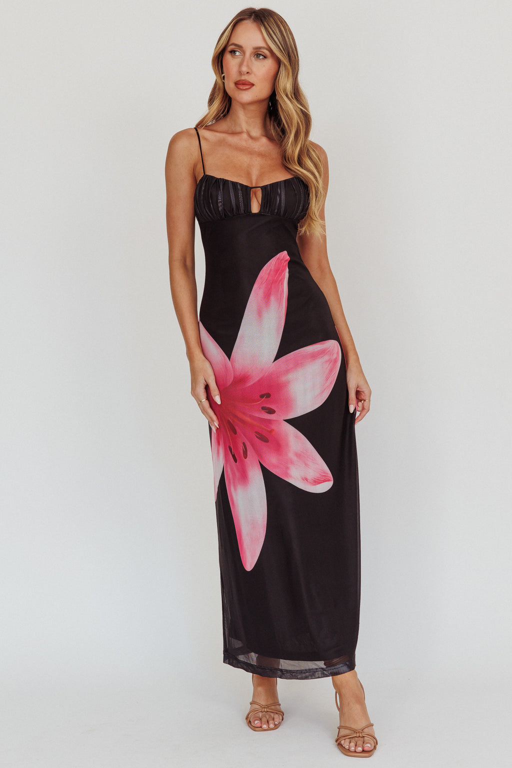 Kailua Floral Print Maxi Dress Black by Selfie Leslie Australia