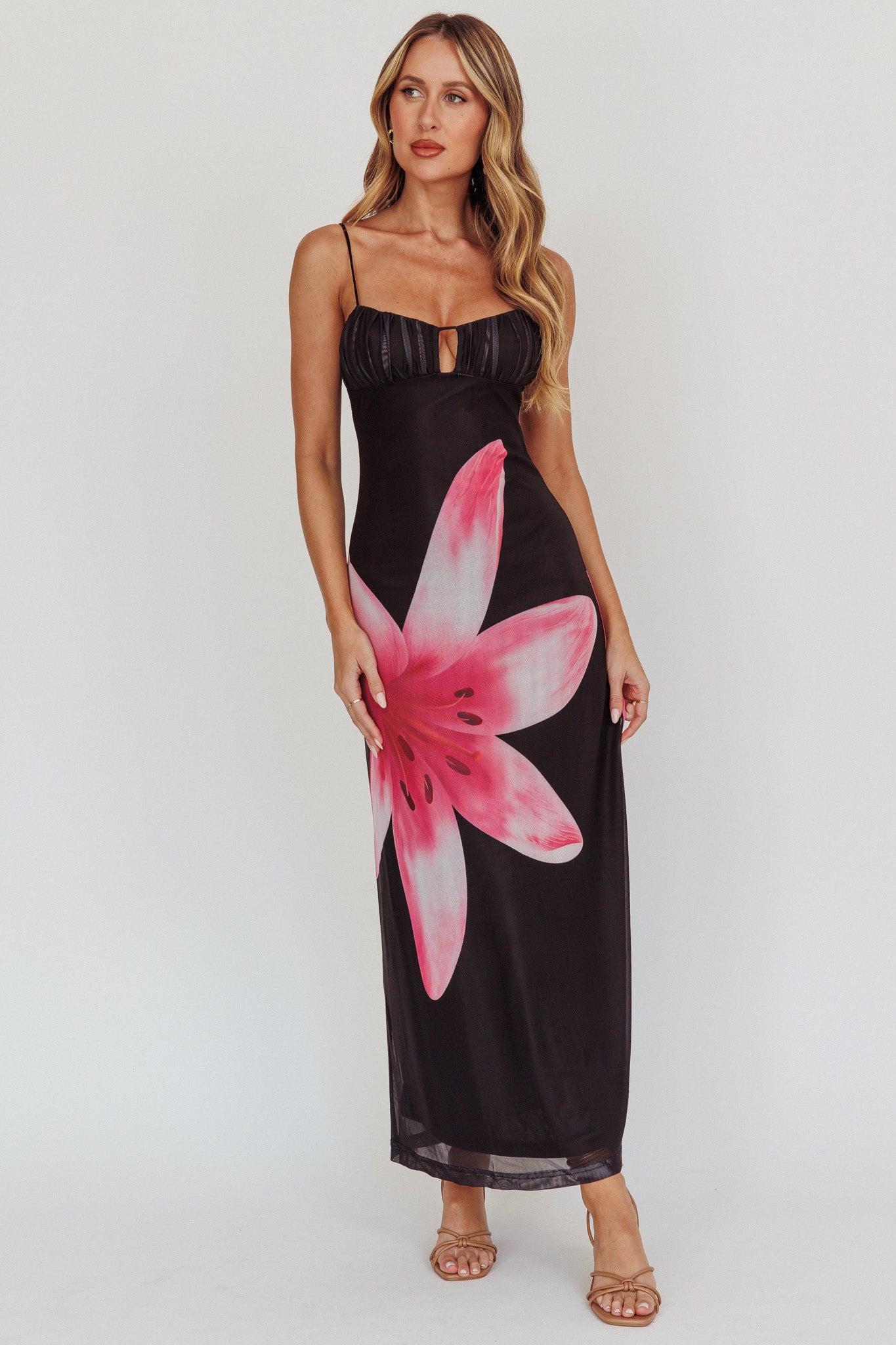 Kailua Floral Print Maxi Dress Black by Selfie Leslie Australia