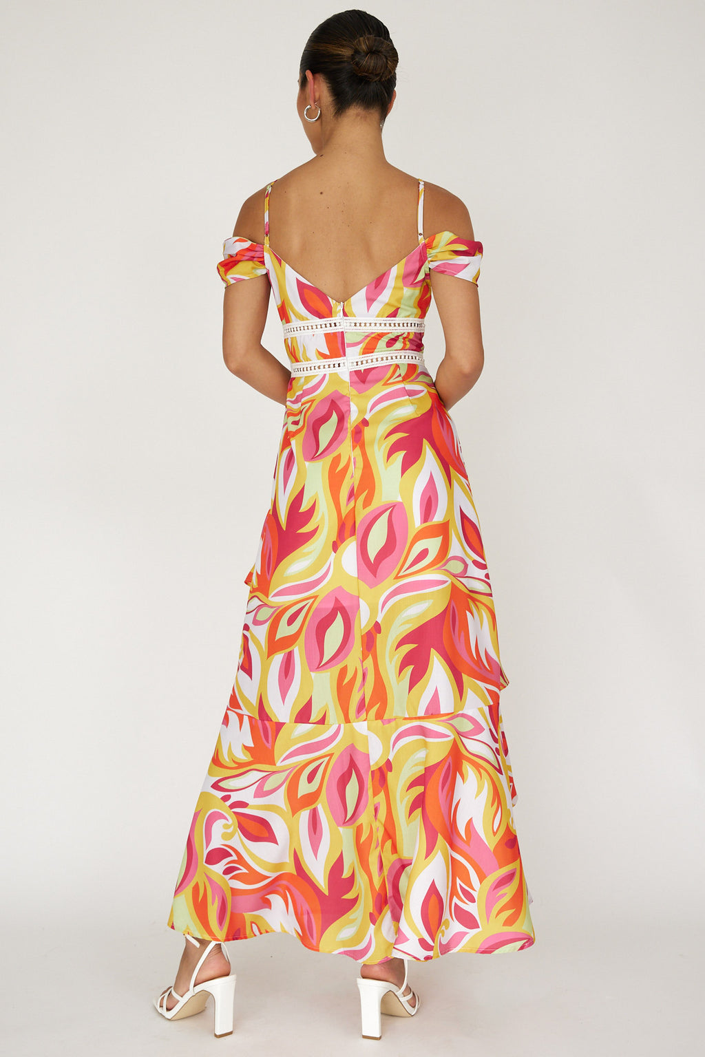 Seina Off-Shoulder Crochet Trim Dress Print Orange by Selfie Leslie Australia