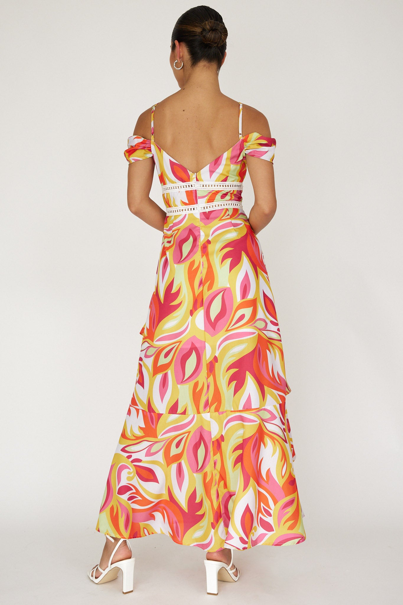 Seina Off-Shoulder Crochet Trim Dress Print Orange by Selfie Leslie Australia