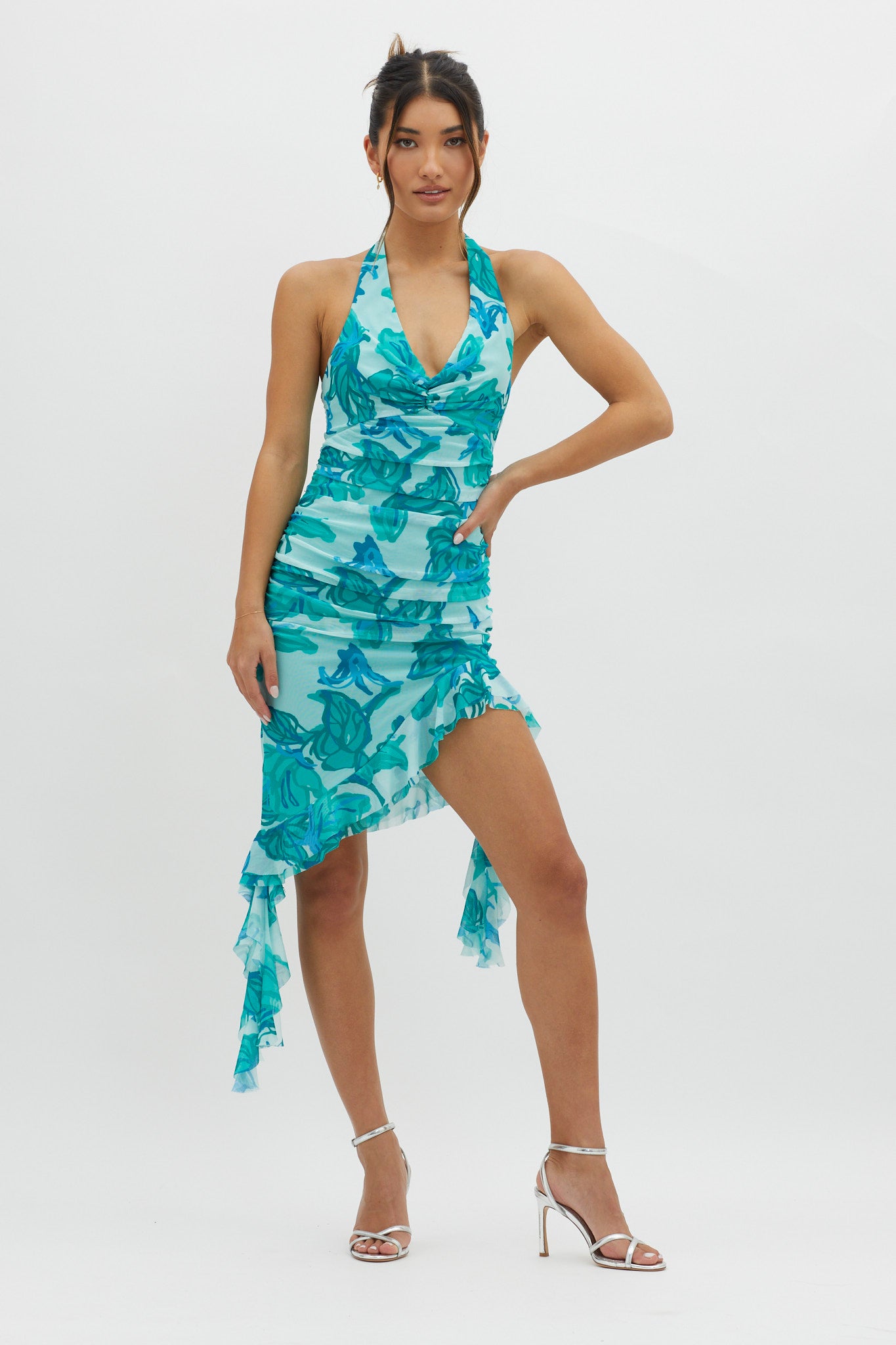 Get It Started Halterneck Ruffle Mini Dress Green by Selfie Leslie Australia
