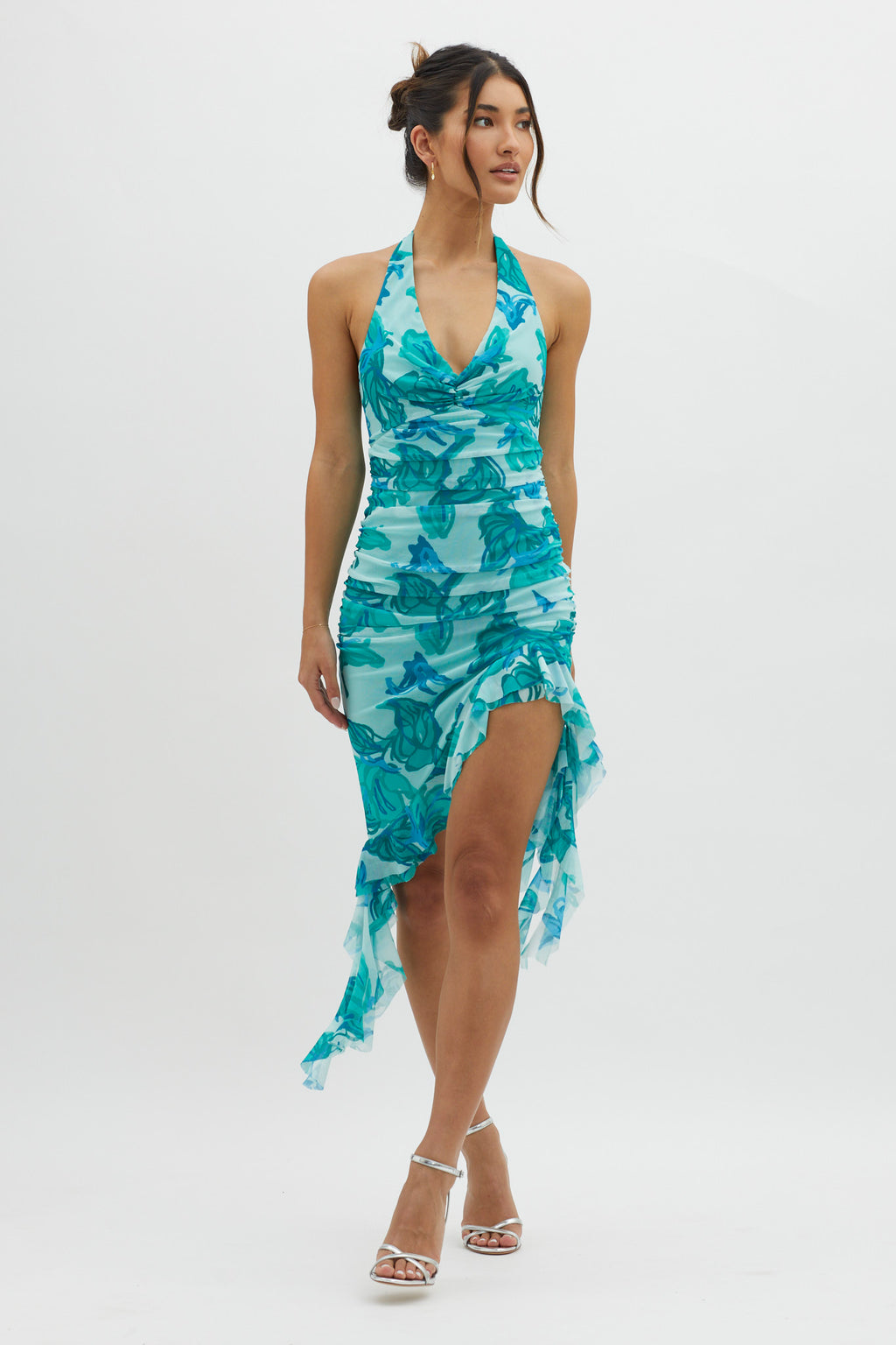 Get It Started Halterneck Ruffle Mini Dress Green by Selfie Leslie Australia