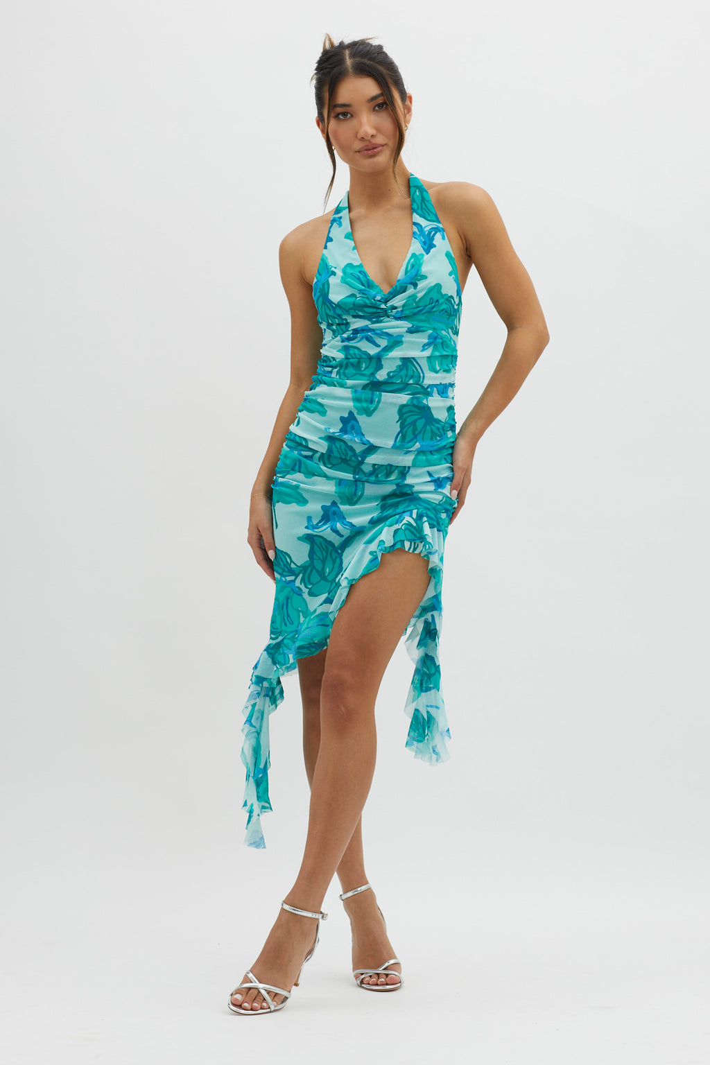 Get It Started Halterneck Ruffle Mini Dress Green by Selfie Leslie Australia