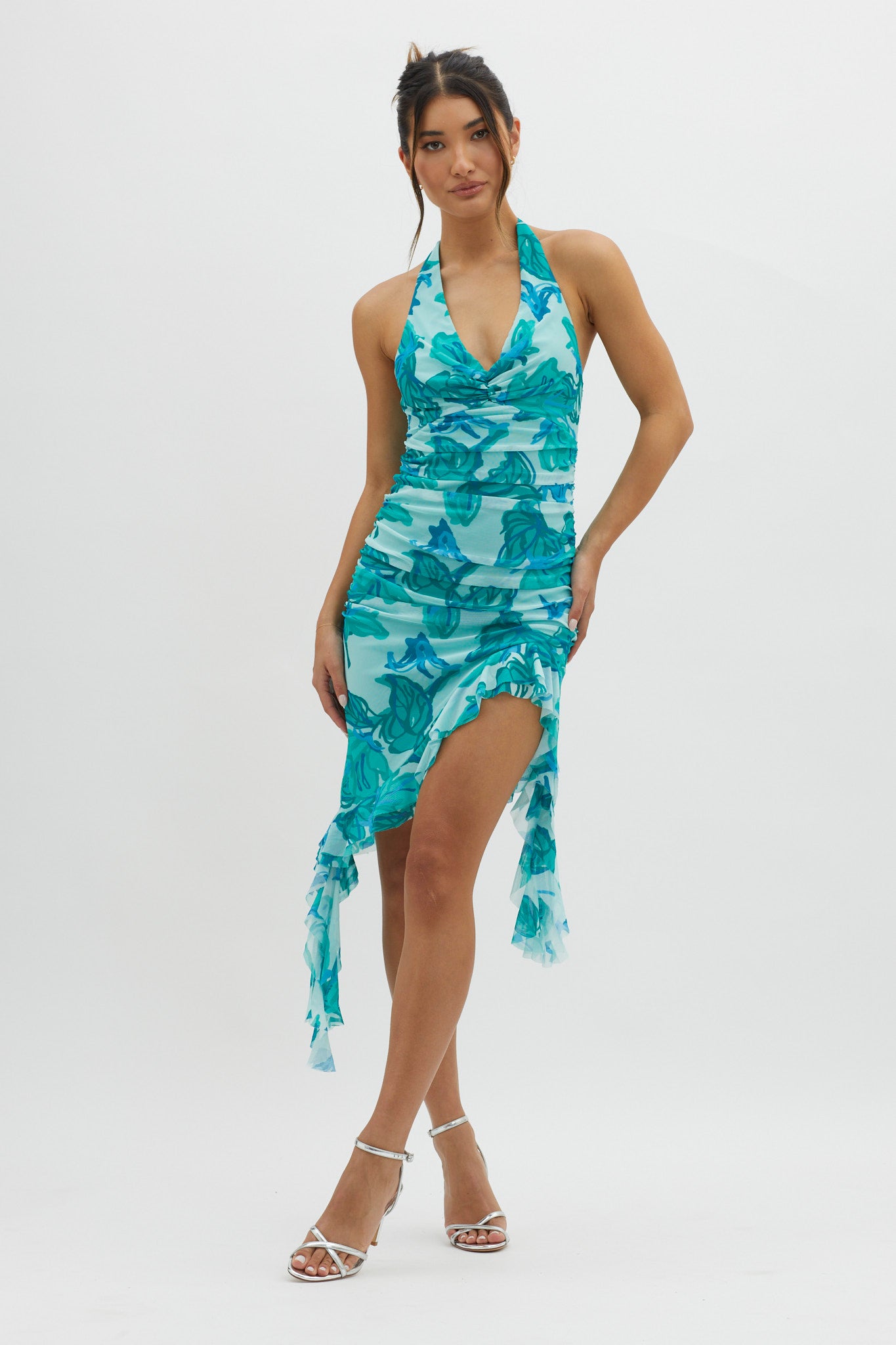 Get It Started Halterneck Ruffle Mini Dress Green by Selfie Leslie Australia