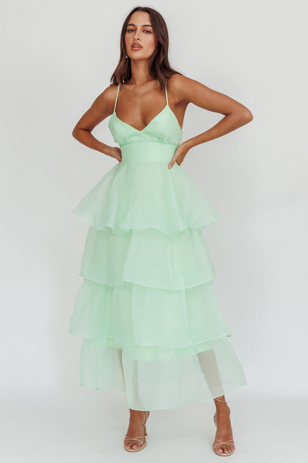 Made For You Tiered Ruffle Midi Dress Mint by Selfie Leslie Australia