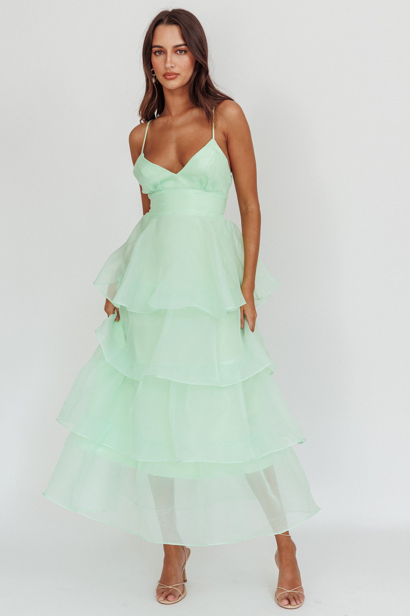 Made For You Tiered Ruffle Midi Dress Mint by Selfie Leslie Australia
