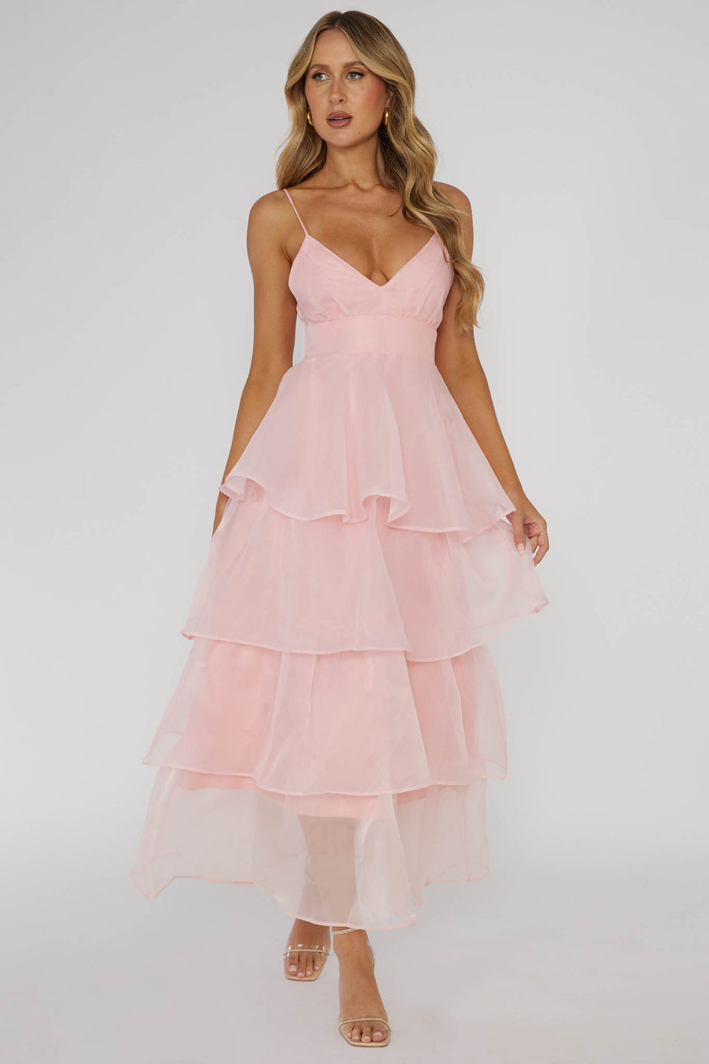 Made For You Tiered Ruffle Midi Dress Pink by Selfie Leslie Australia