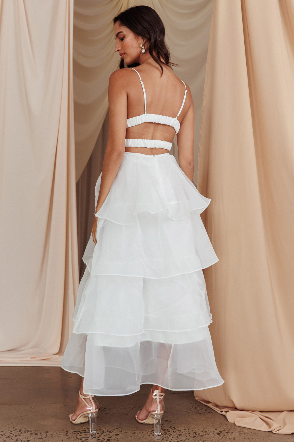 Made For You Tiered Ruffle Midi Dress White by Selfie Leslie Australia