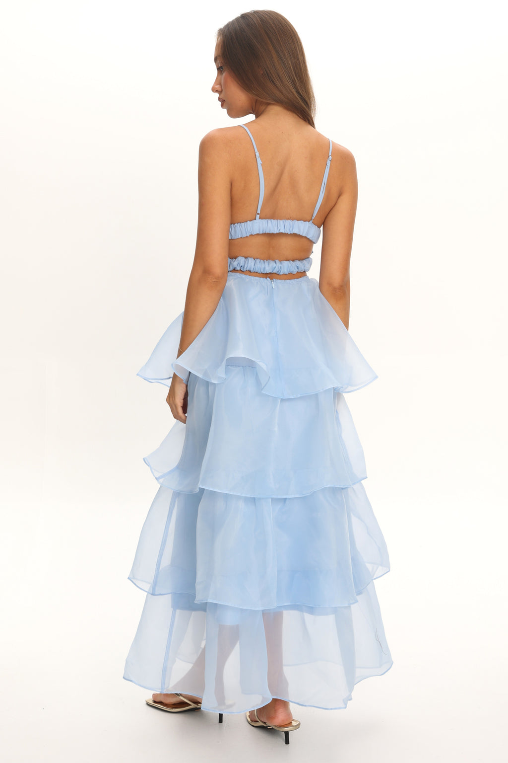 Made For You Tiered Ruffle Midi Dress Blue by Selfie Leslie Australia