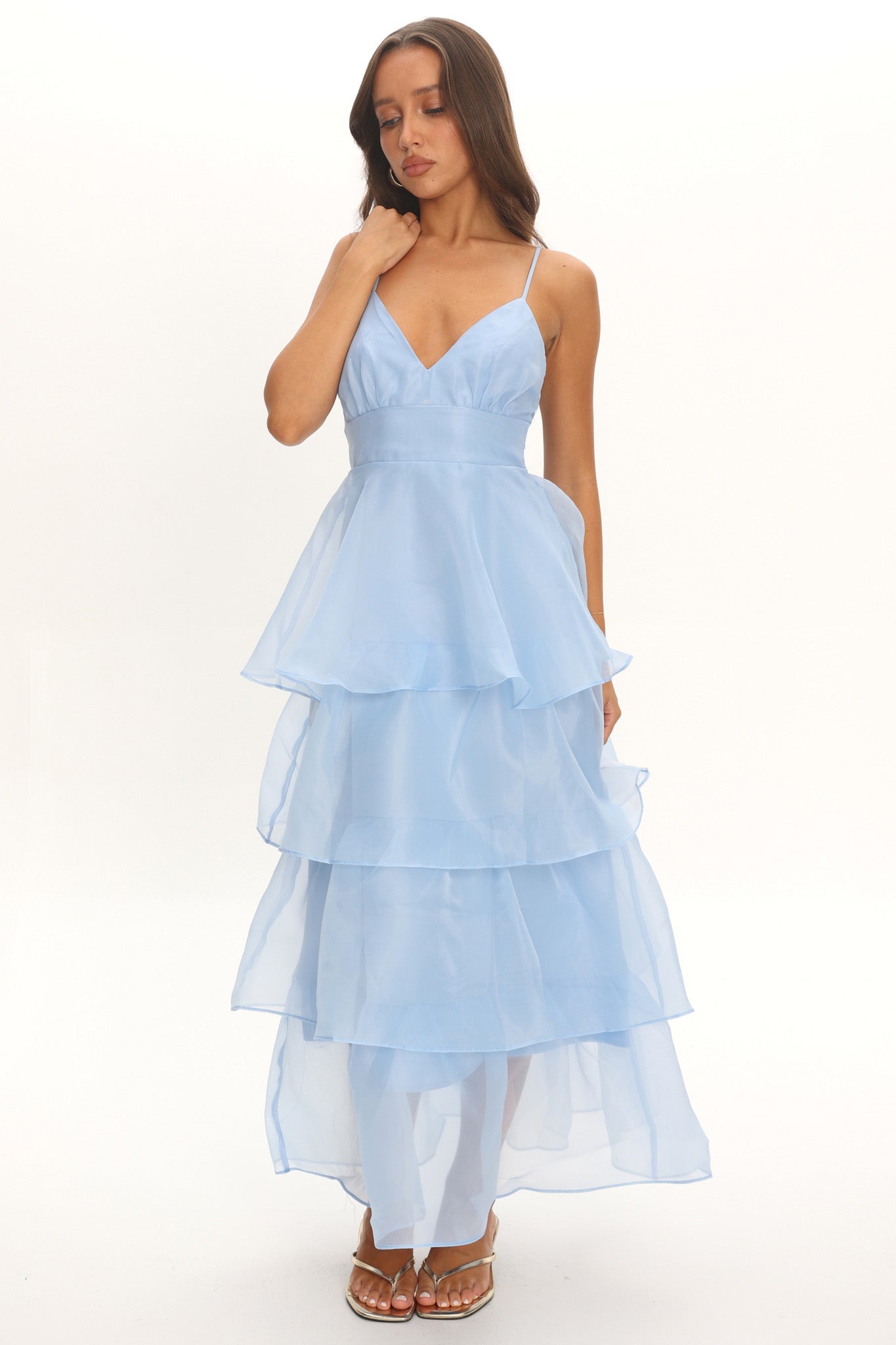 Made For You Tiered Ruffle Midi Dress Blue by Selfie Leslie Australia