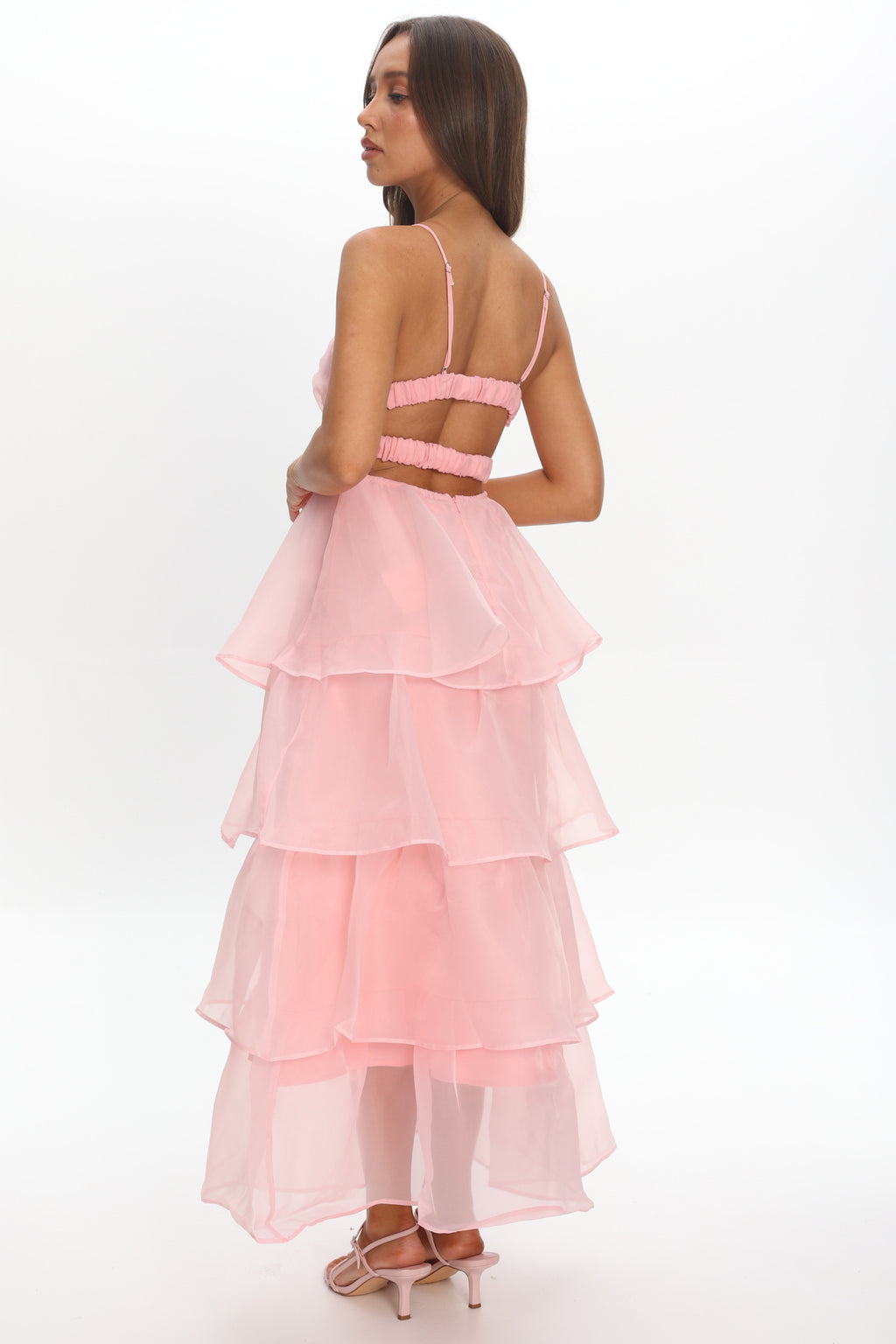 Made For You Tiered Ruffle Midi Dress Pink by Selfie Leslie Australia