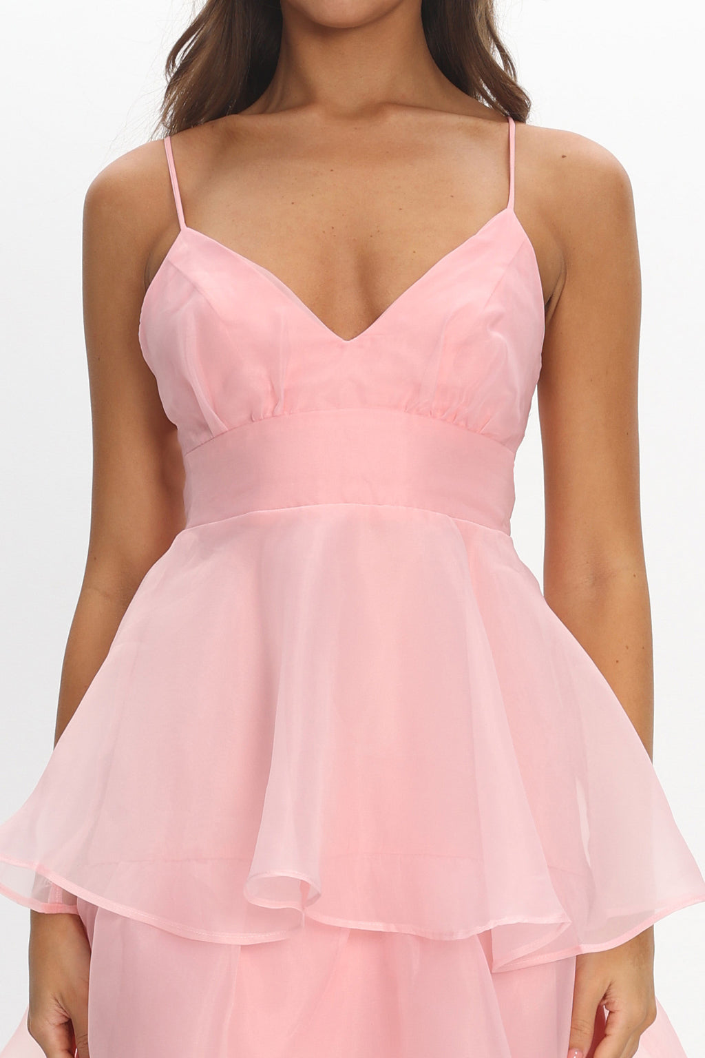 Made For You Tiered Ruffle Midi Dress Pink by Selfie Leslie Australia