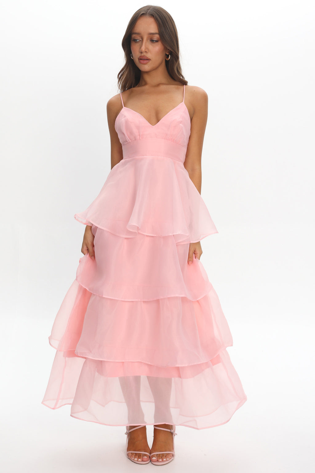 Made For You Tiered Ruffle Midi Dress Pink by Selfie Leslie Australia