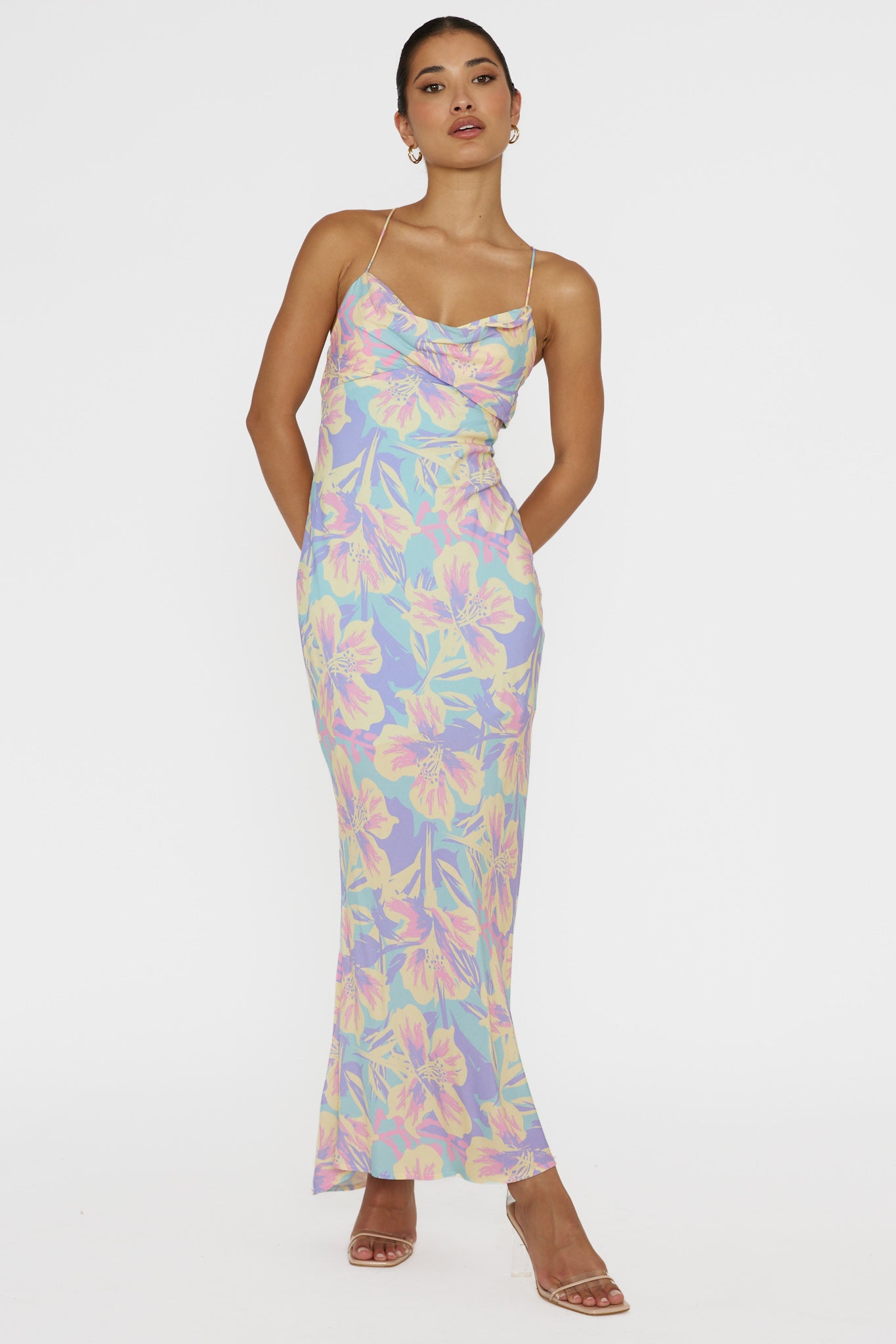 Libby Scoop Back Maxi Dress Floral Blue by Selfie Leslie Australia