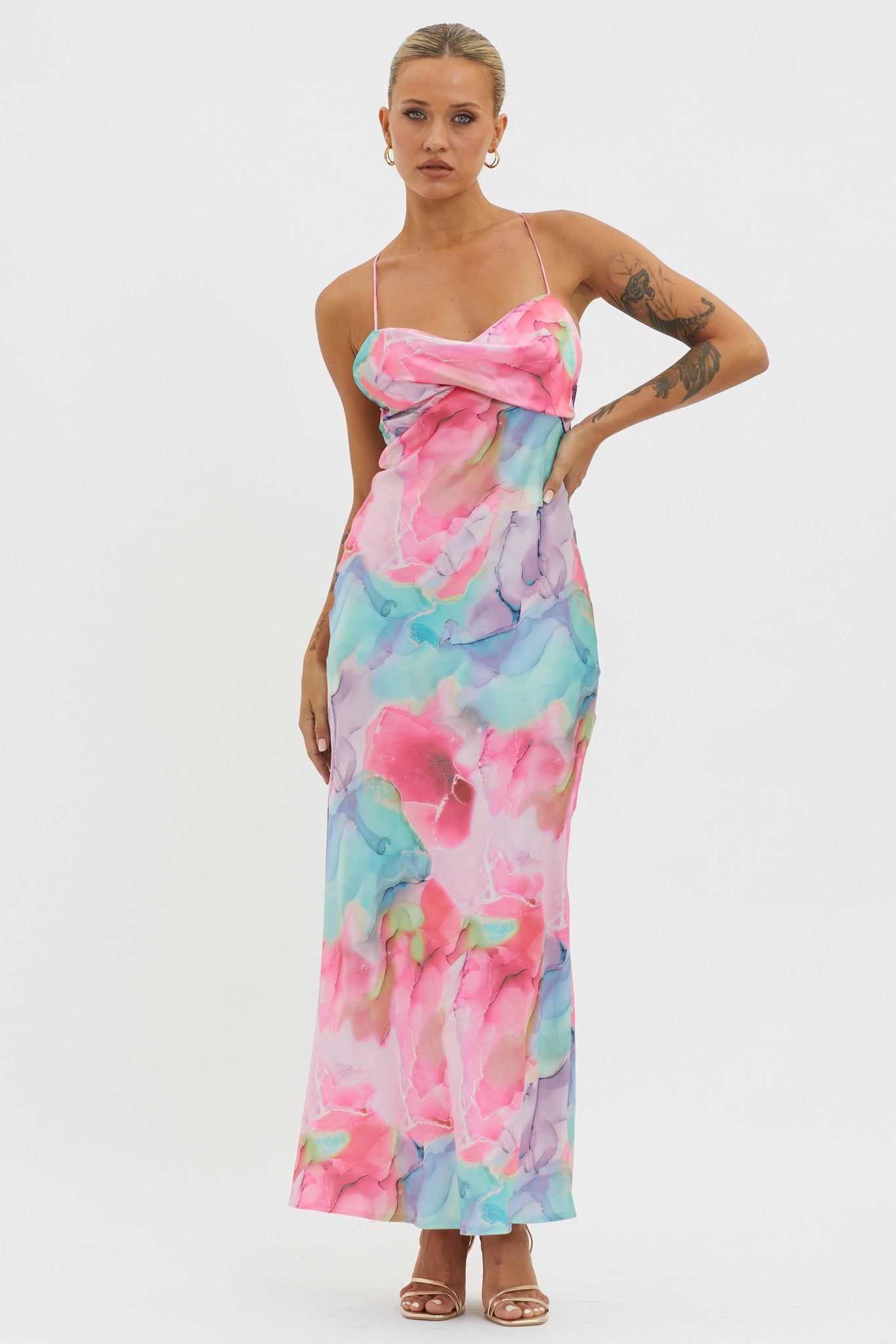 Libby Scoop Back Maxi Dress Abstract Pink by Selfie Leslie Australia