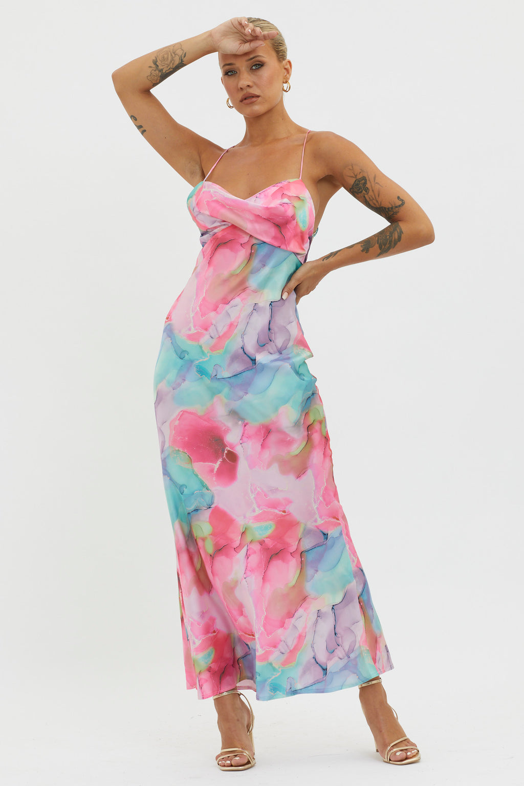 Libby Scoop Back Maxi Dress Abstract Pink by Selfie Leslie Australia