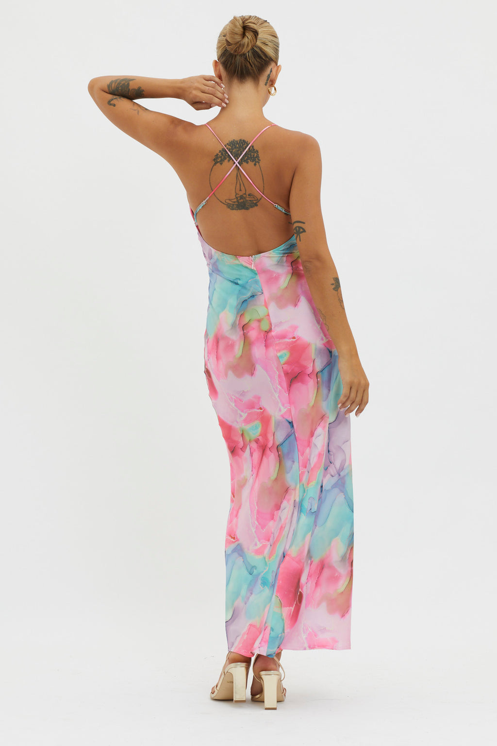 Libby Scoop Back Maxi Dress Abstract Pink by Selfie Leslie Australia