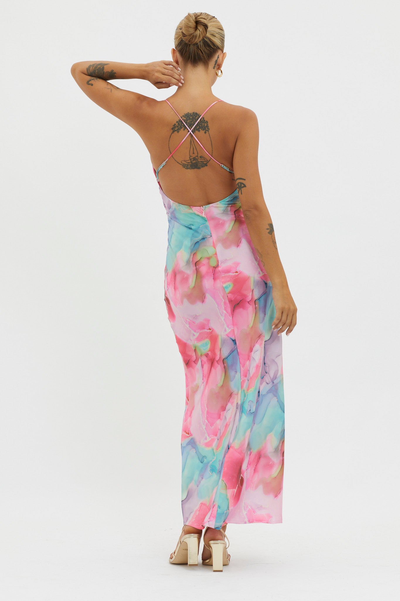 Libby Scoop Back Maxi Dress Abstract Pink by Selfie Leslie Australia