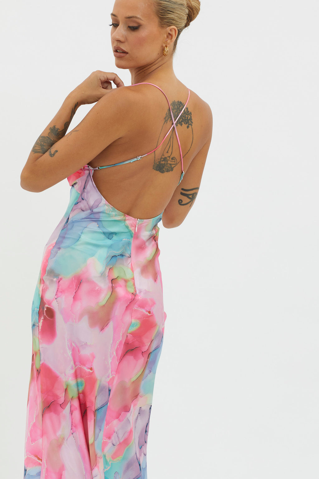 Libby Scoop Back Maxi Dress Abstract Pink by Selfie Leslie Australia