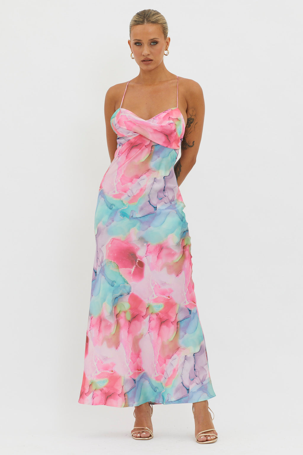 Libby Scoop Back Maxi Dress Abstract Pink by Selfie Leslie Australia