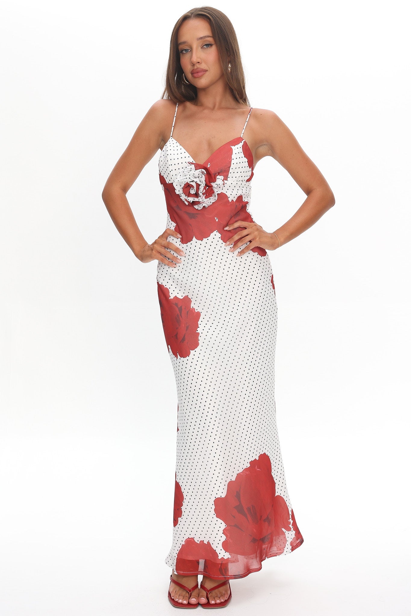 High Roller Rosette Maxi Dress Print White by Selfie Leslie Australia