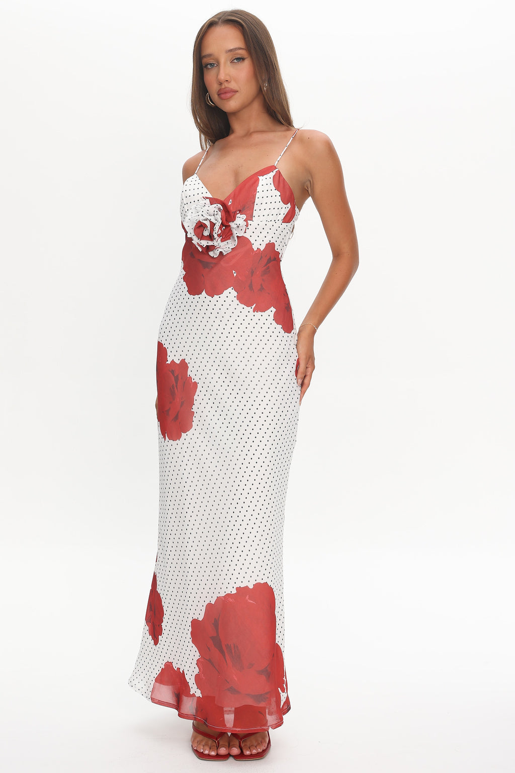 High Roller Rosette Maxi Dress Print White by Selfie Leslie Australia