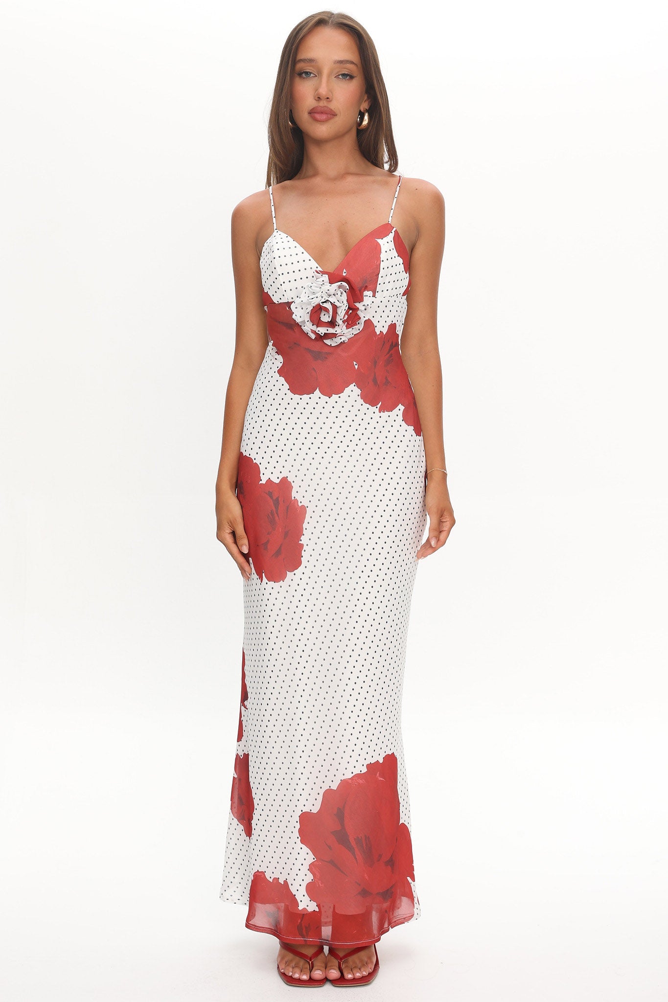 High Roller Rosette Maxi Dress Print White by Selfie Leslie Australia
