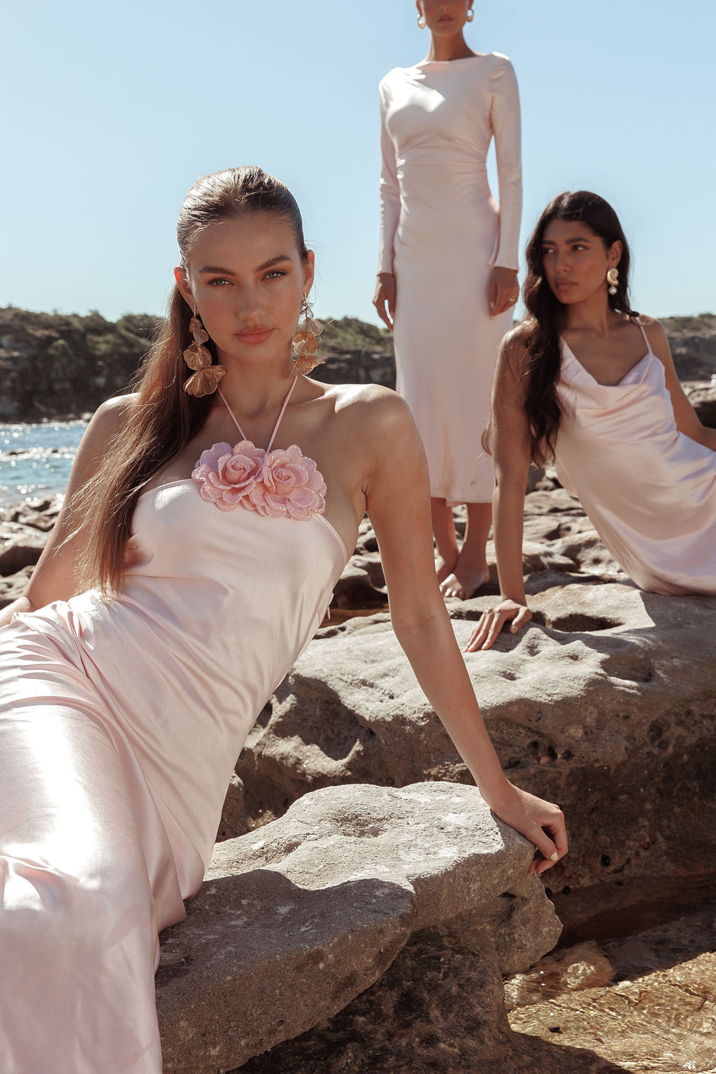 High Roller Flower Decoration Halter Dress Baby Pink by Selfie Leslie Australia