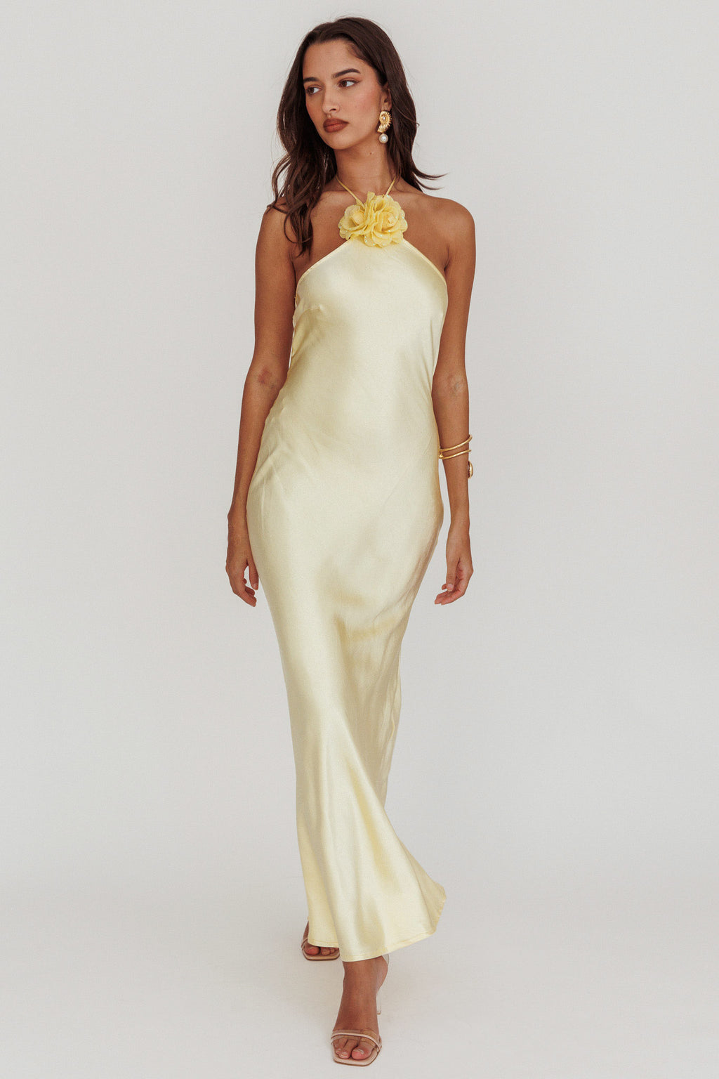 High Roller Flower Decoration Halter Dress Butter by Selfie Leslie Australia