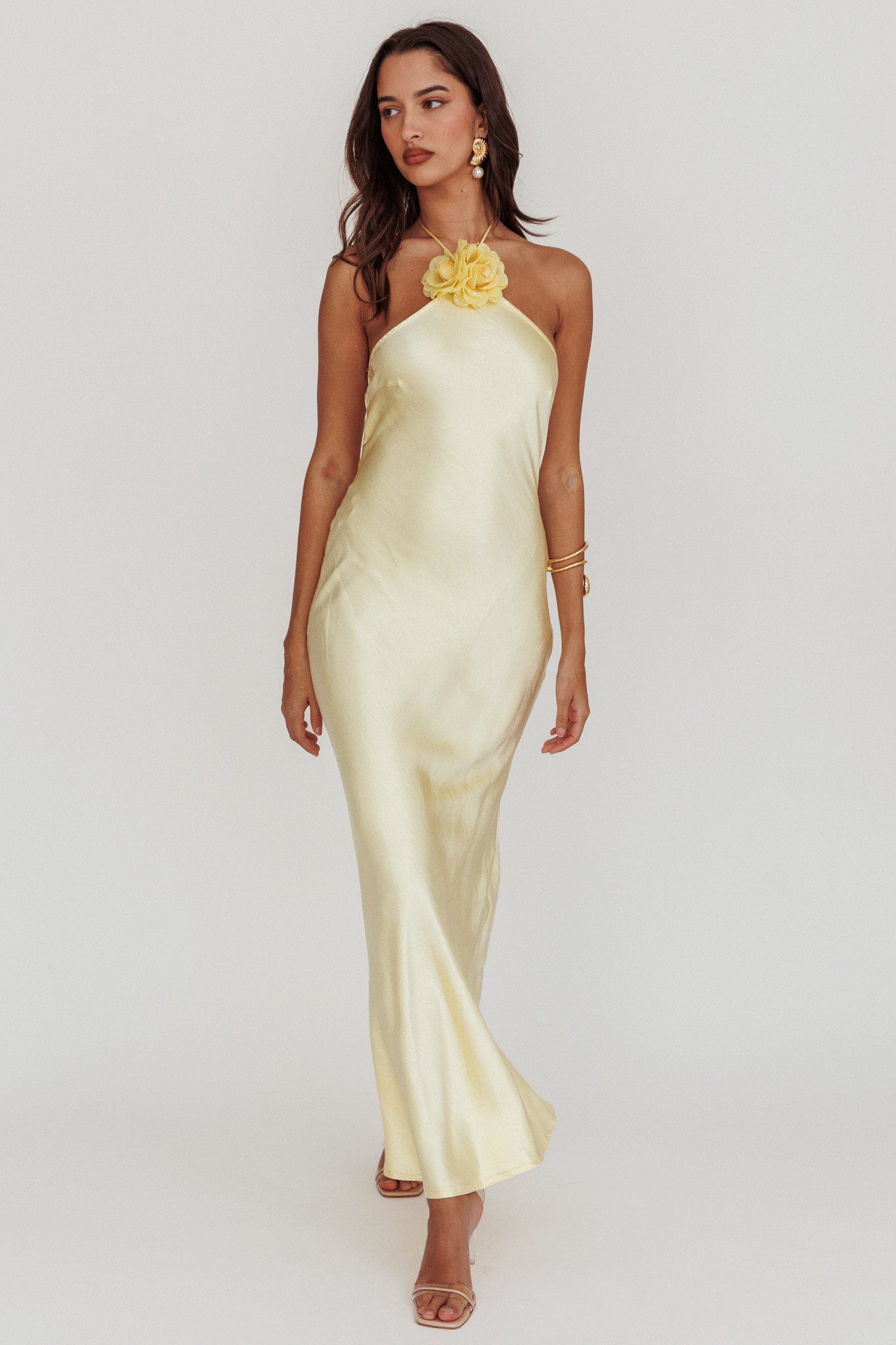 High Roller Flower Decoration Halter Dress Butter by Selfie Leslie Australia