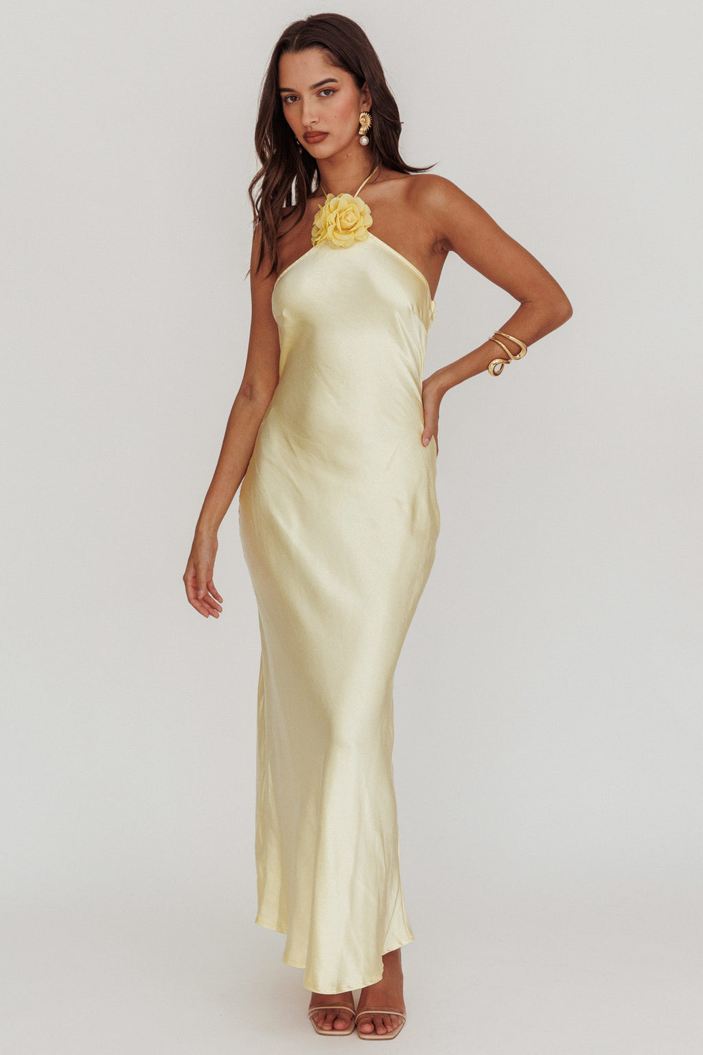 High Roller Flower Decoration Halter Dress Butter by Selfie Leslie Australia