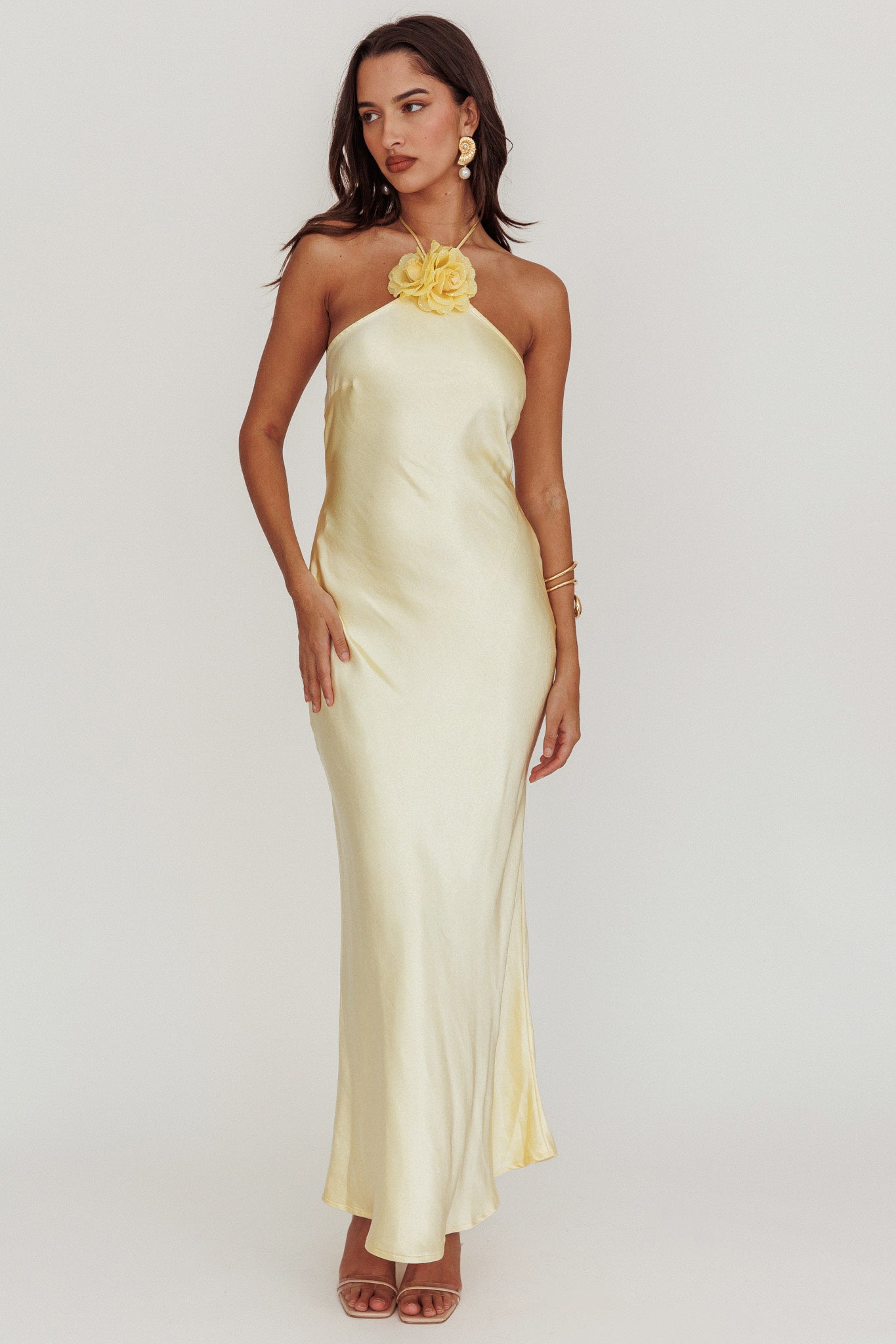 High Roller Flower Decoration Halter Dress Butter by Selfie Leslie Australia