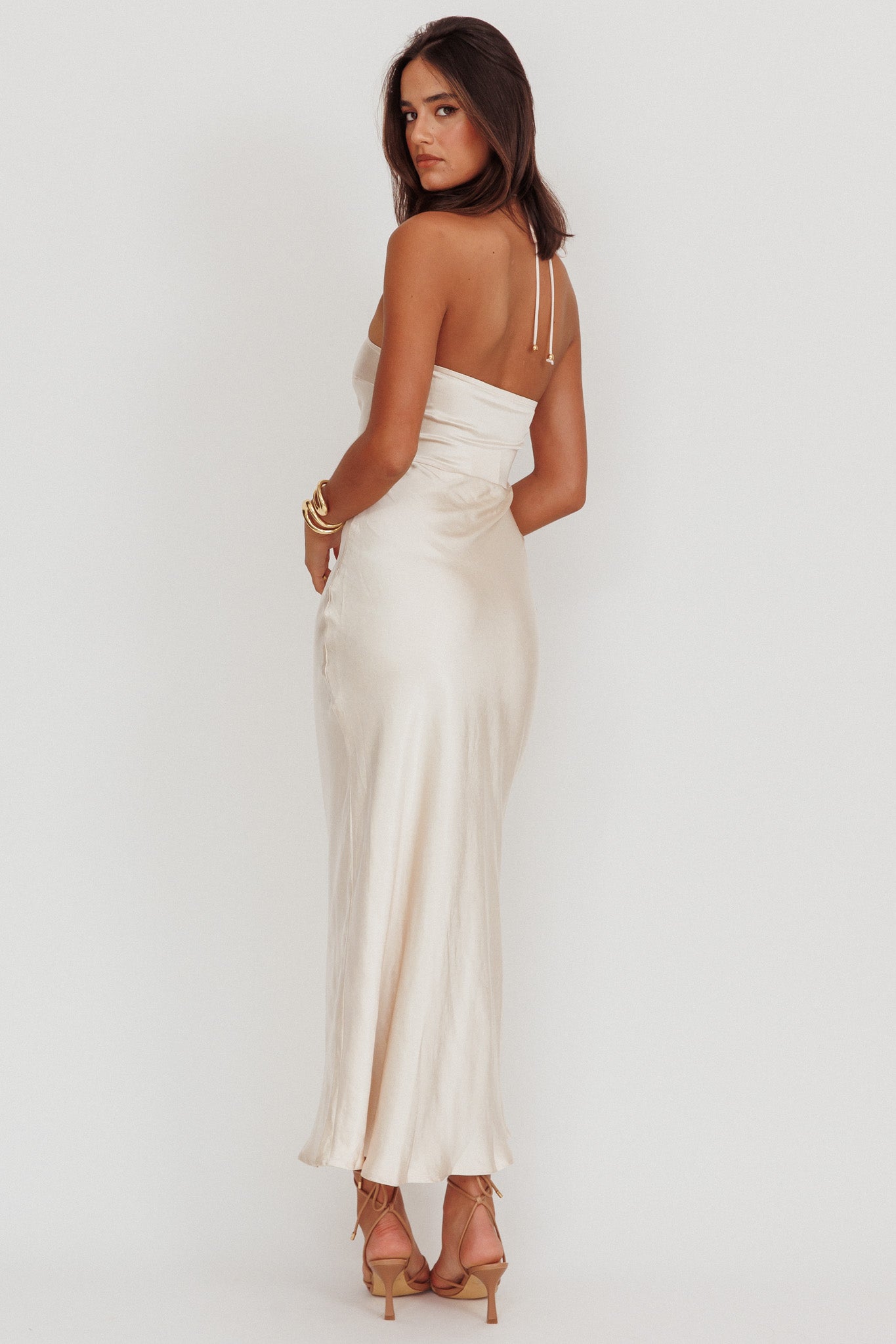 High Roller Flower Decoration Halter Dress Champagne by Selfie Leslie Australia