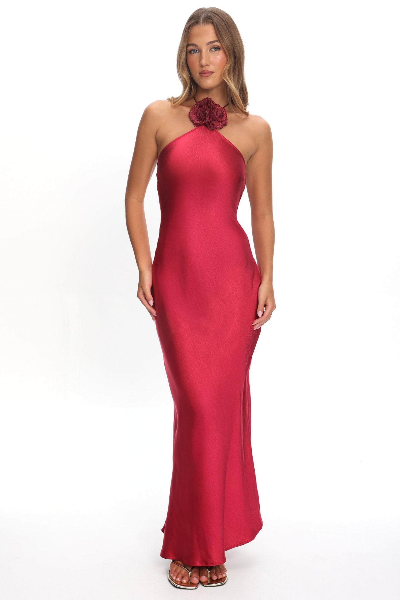 High Roller Flower Decoration Halter Dress Wine by Selfie Leslie Australia