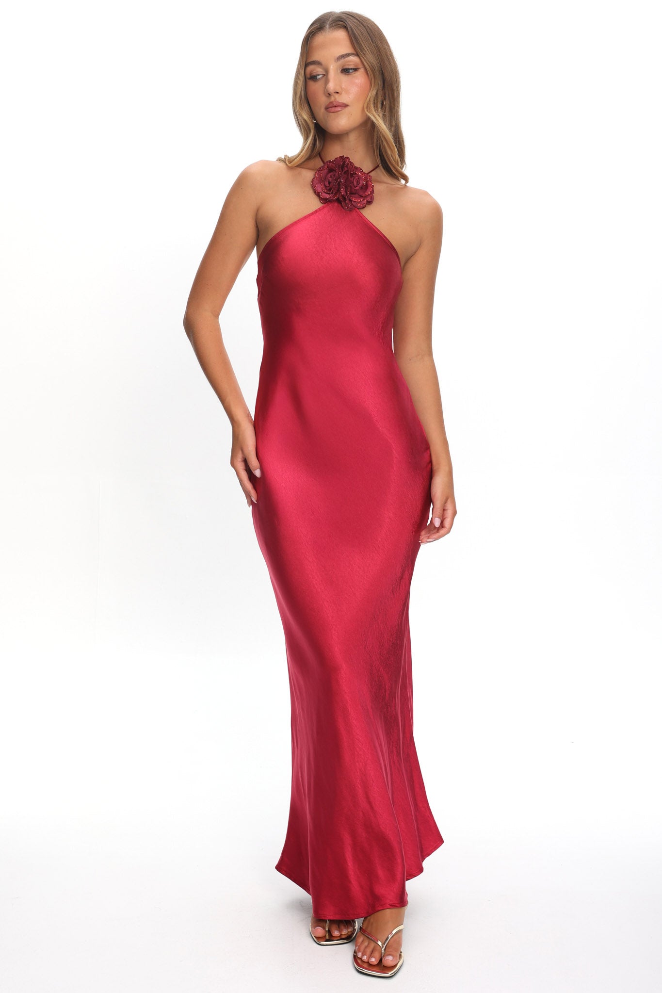 High Roller Flower Decoration Halter Dress Wine by Selfie Leslie Australia