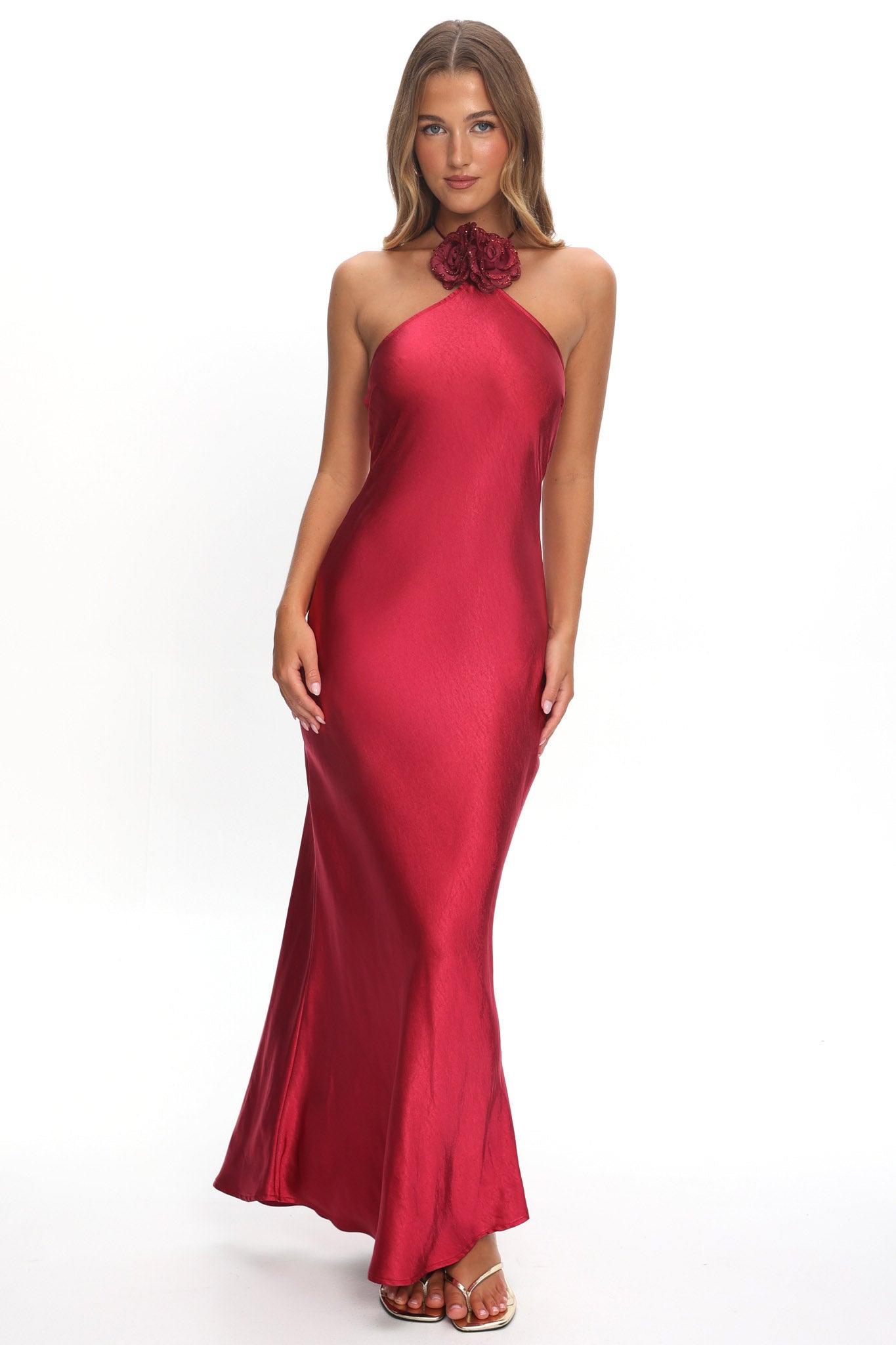 High Roller Flower Decoration Halter Dress Wine by Selfie Leslie Australia