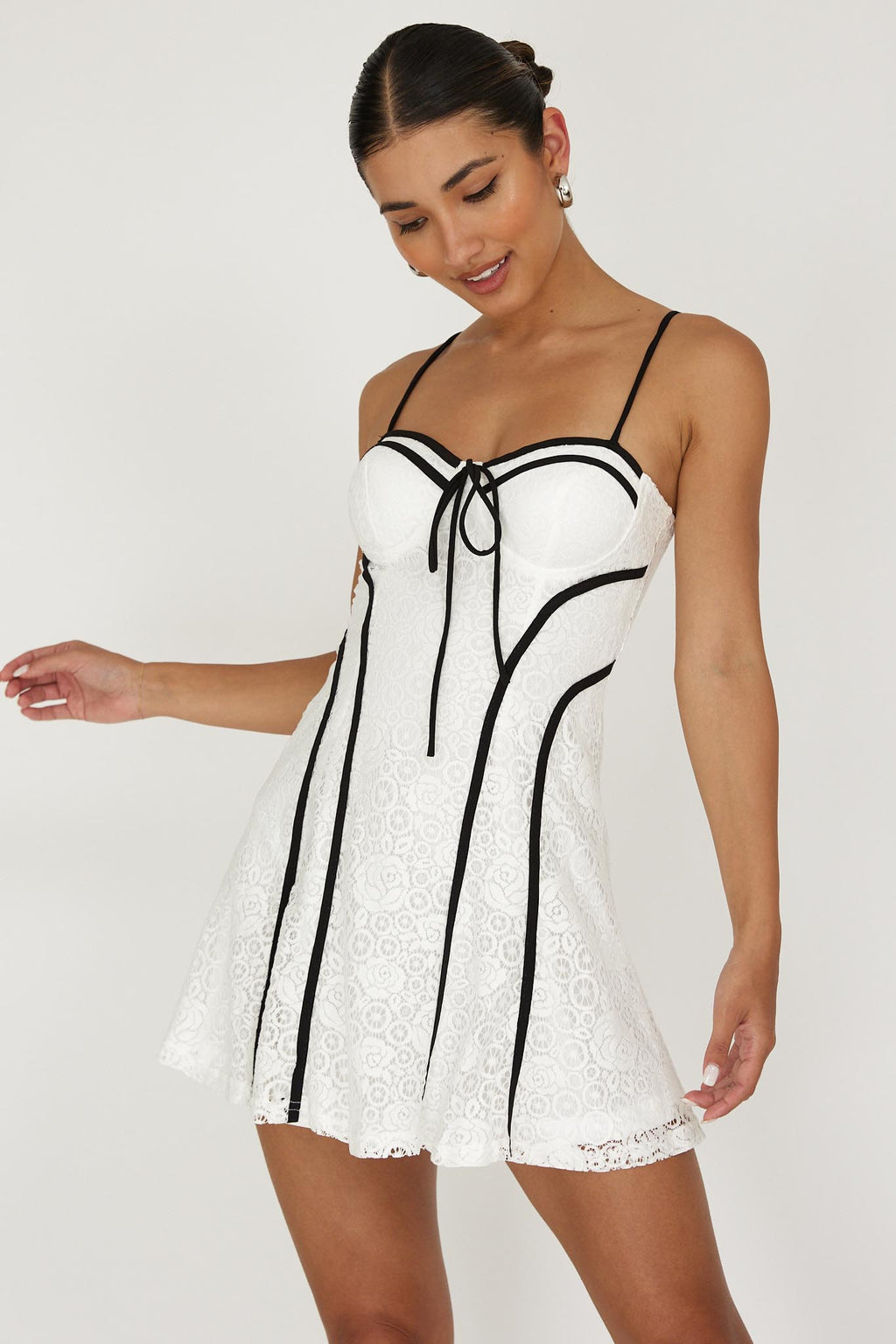Find Your Way Lace Piping Mini Dress White by Selfie Leslie Australia
